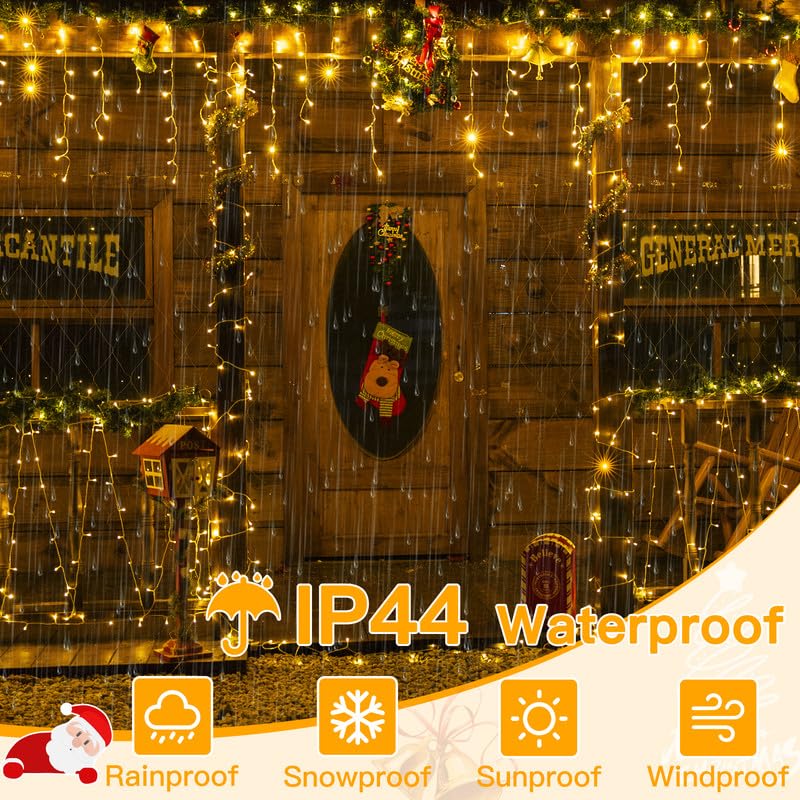 Ollny Icicle Lights For Outside 396Led 32Ft, Warm White Christmas Light With Remote 8Modes Timers Waterproof, Plug In Connectabl