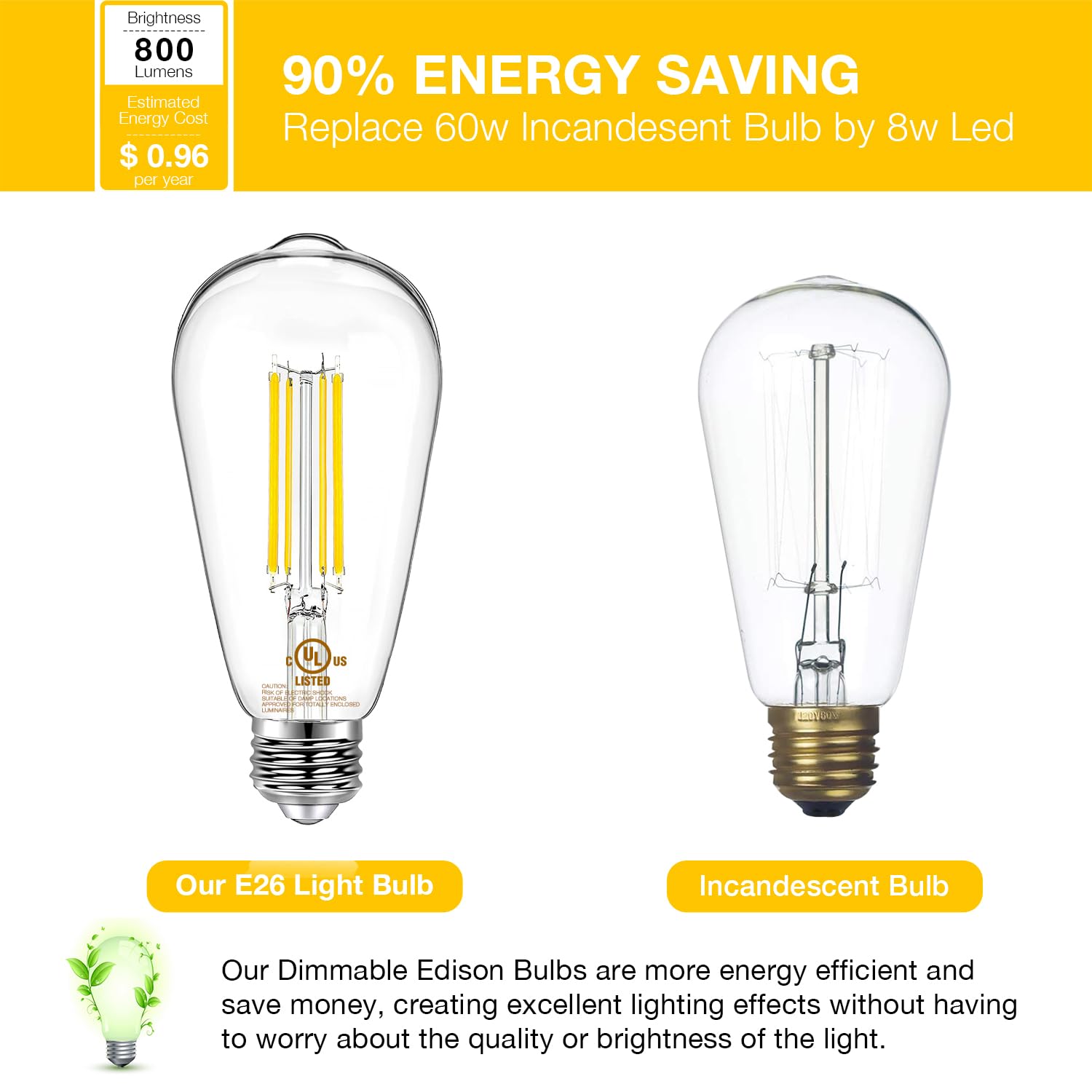 Daybetter 24 Pack Vintage Led Edison Bulbs, E26 Led Bulb 60W Equivalent, Dimmable Led Light Bulbs, High Brightness 800 Lm Neutral White 4000K, St58 Antique Filament Bulbs, Clear Glass Style For Home