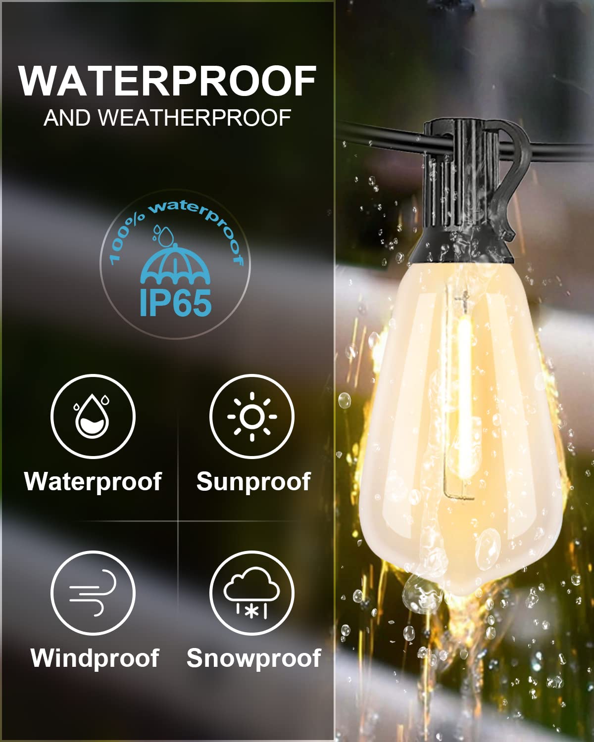 Lightdot LED Bistro String Lights, 500FT, Black, Waterproof, Shatterproof ST38 Vintage Bulbs, Dimmable, Model LSTM-G40-H