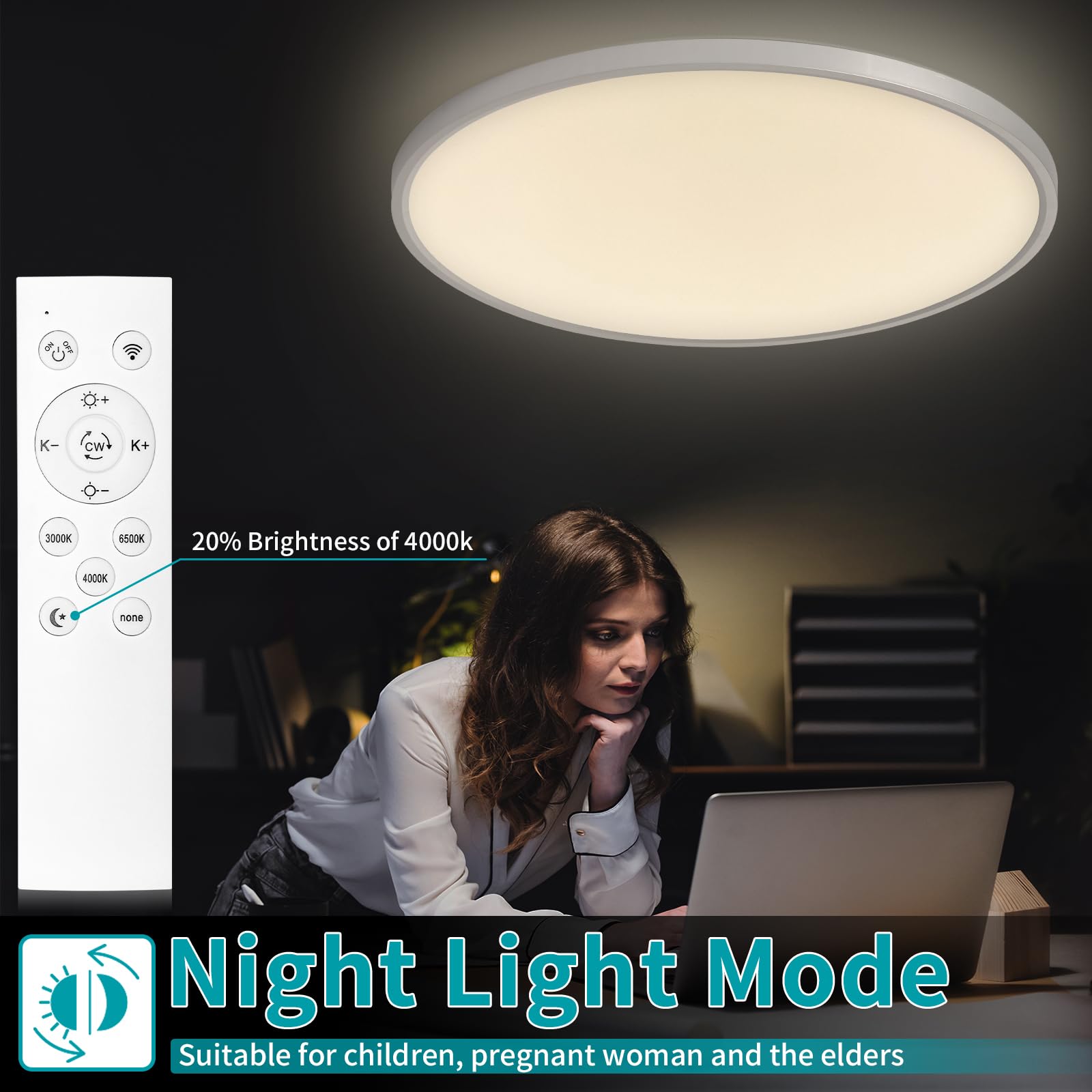 Glowall 24 Inch Round Led Ceiling Light Fixture, Ultra Thin Flush Mount, Dimmable With Remote Control, 56W, 5600 Lumen, Modern,