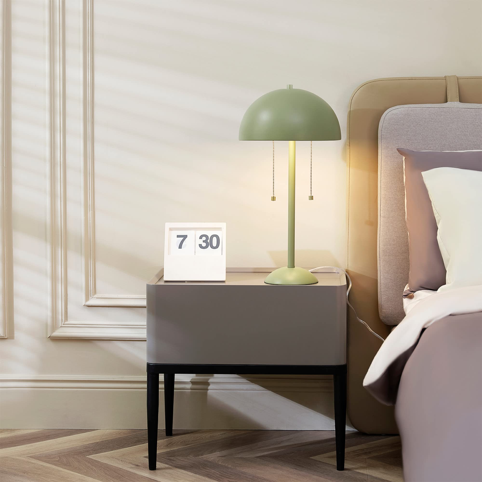 Globe Electric 65850 Haydel 21" 2-Light Table Lamp, Sage Green Metal, Double Pull Chain