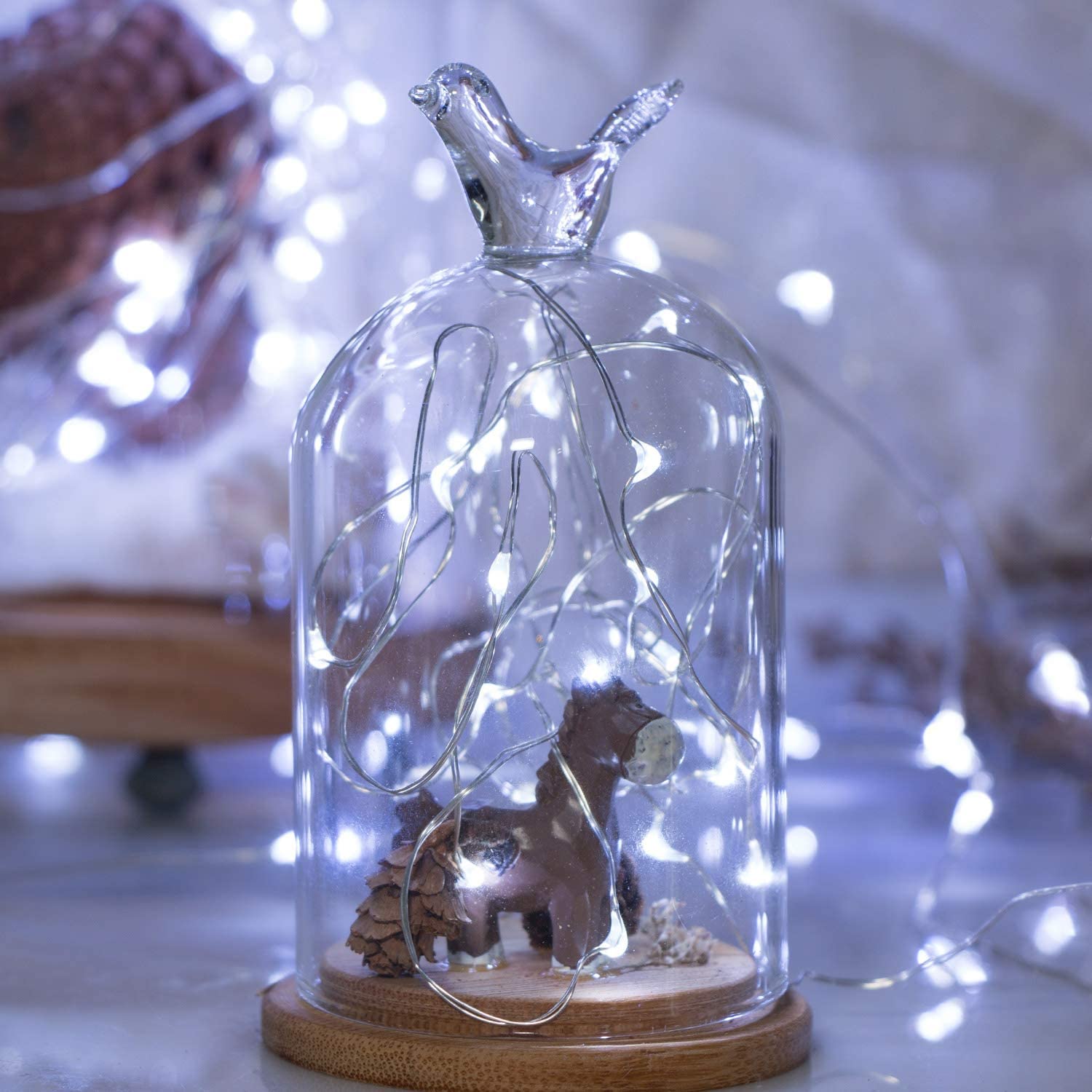 Minetom Fairy Lights, Battery Operated 5 Pack, 20 LED, 7 FT, Waterproof Silver Wire, Pure White