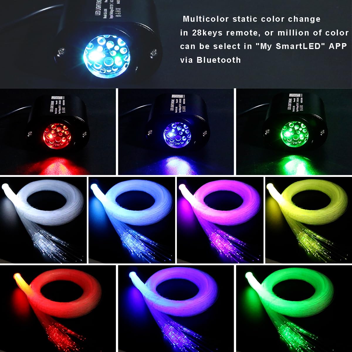 AZIMOM Mini Fiber Optic Starlight Headliner Kit, 300pcs, 0.03in, 6.5ft, Sound-Activated, Remote Control, Black, Model Q