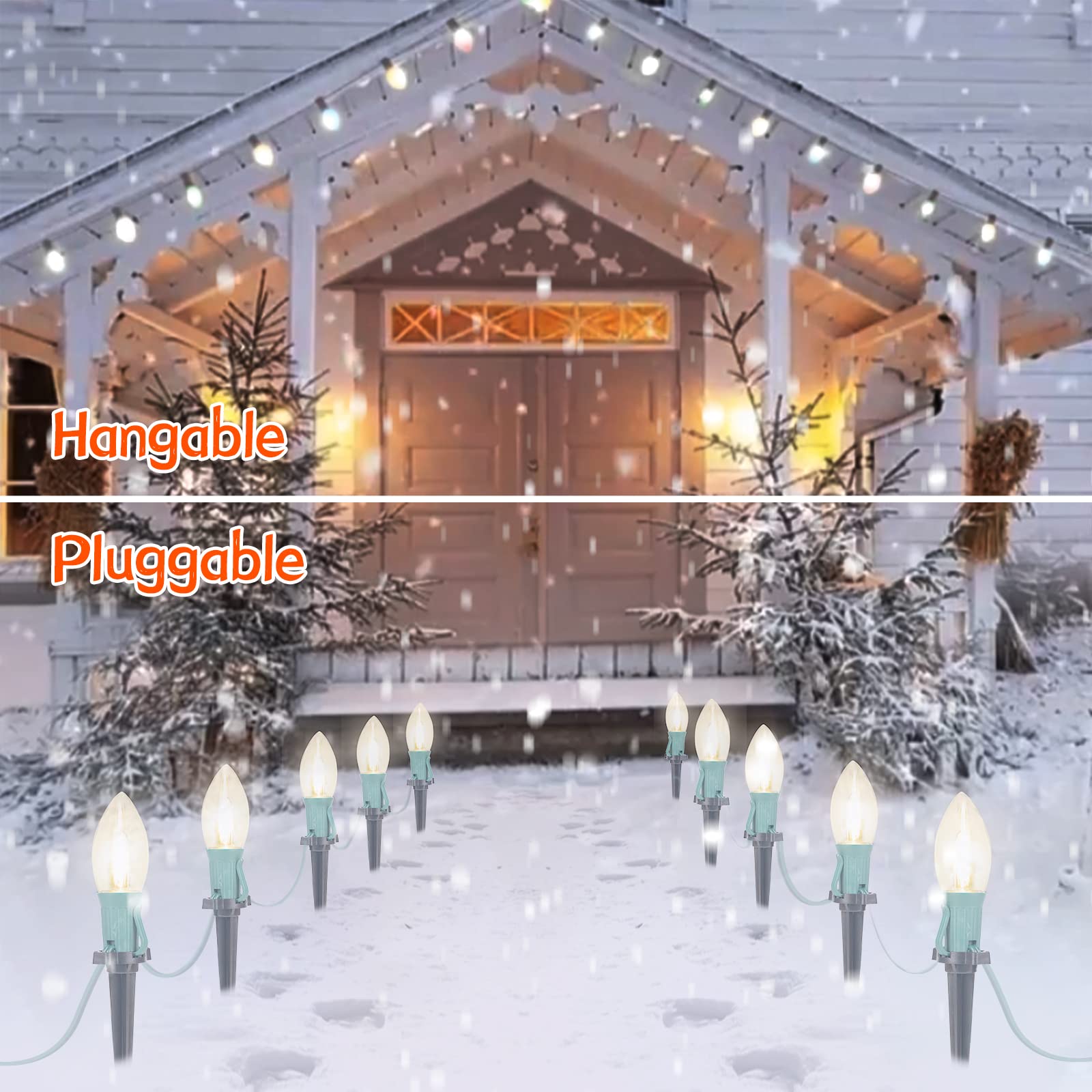 C9 Christmas Lights Outdoor, 4 Packs Total 102.8 Ft 80 Bulbs Christmas Pathway Lights, Waterproof Walkway Lights For Outside Dri