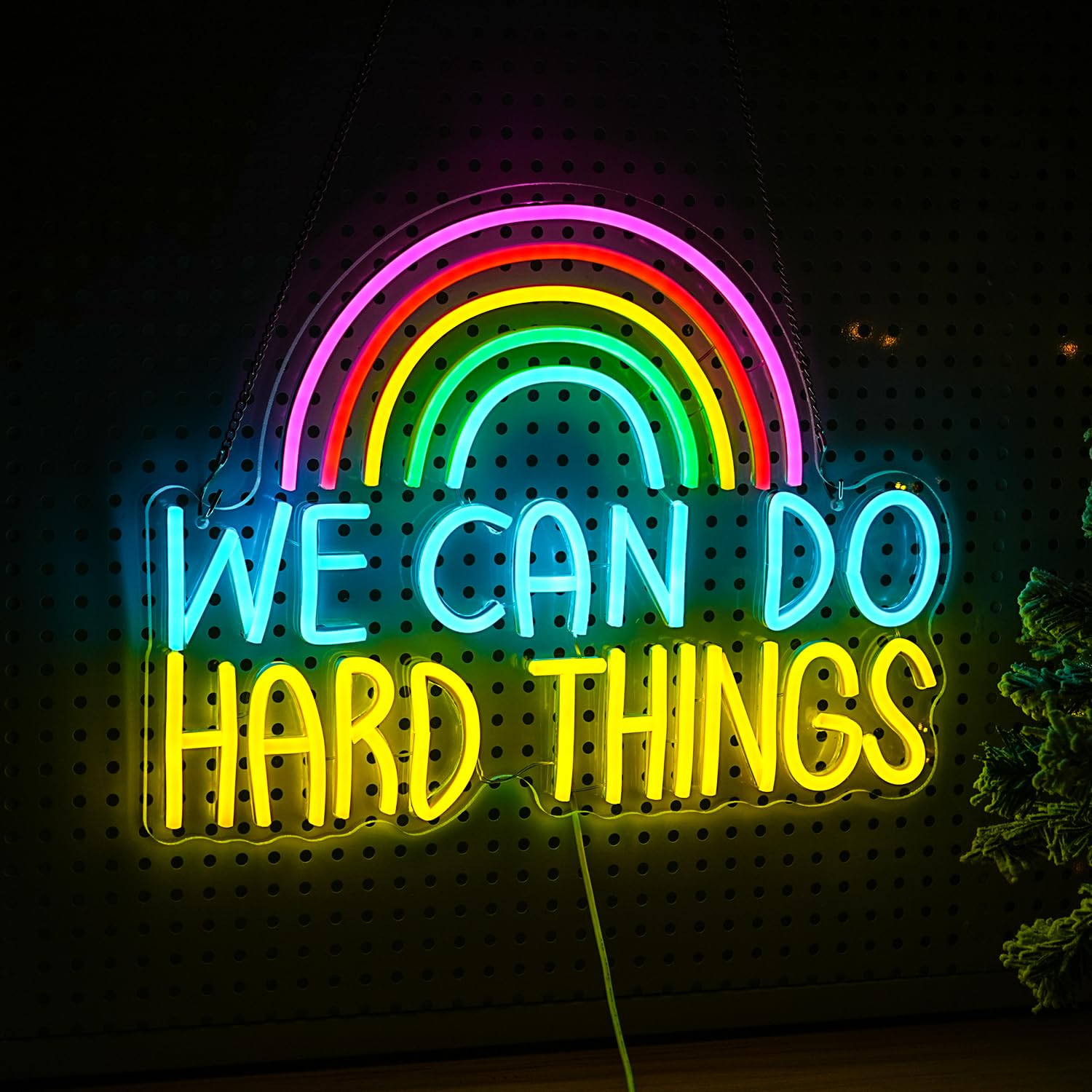 GNVETZLL We Can Do Hard Things Neon Sign - USB Powered, Dimmable LED, Multicolored, 16.3x12.4in, Perfect for Wall Decor & Parties