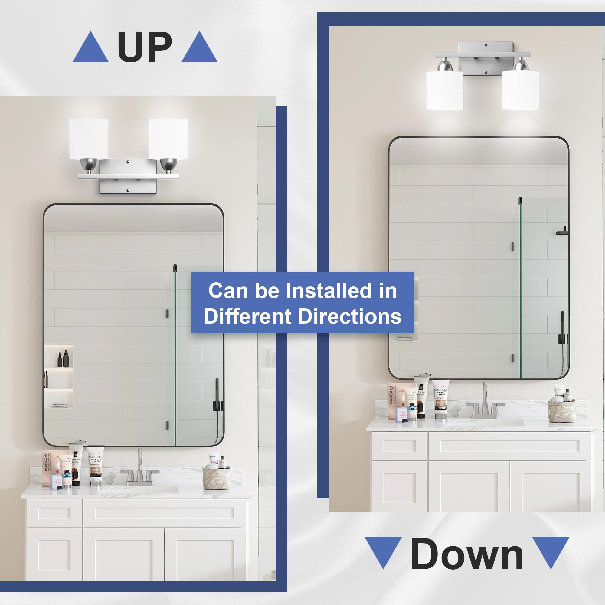 Dekang Bathroom Lighting Fixtures Over Mirror Brushed Nickel, Anti-Rust 2-Light Bathroom Vanity Lights, Modern 18Inches Wall Sco