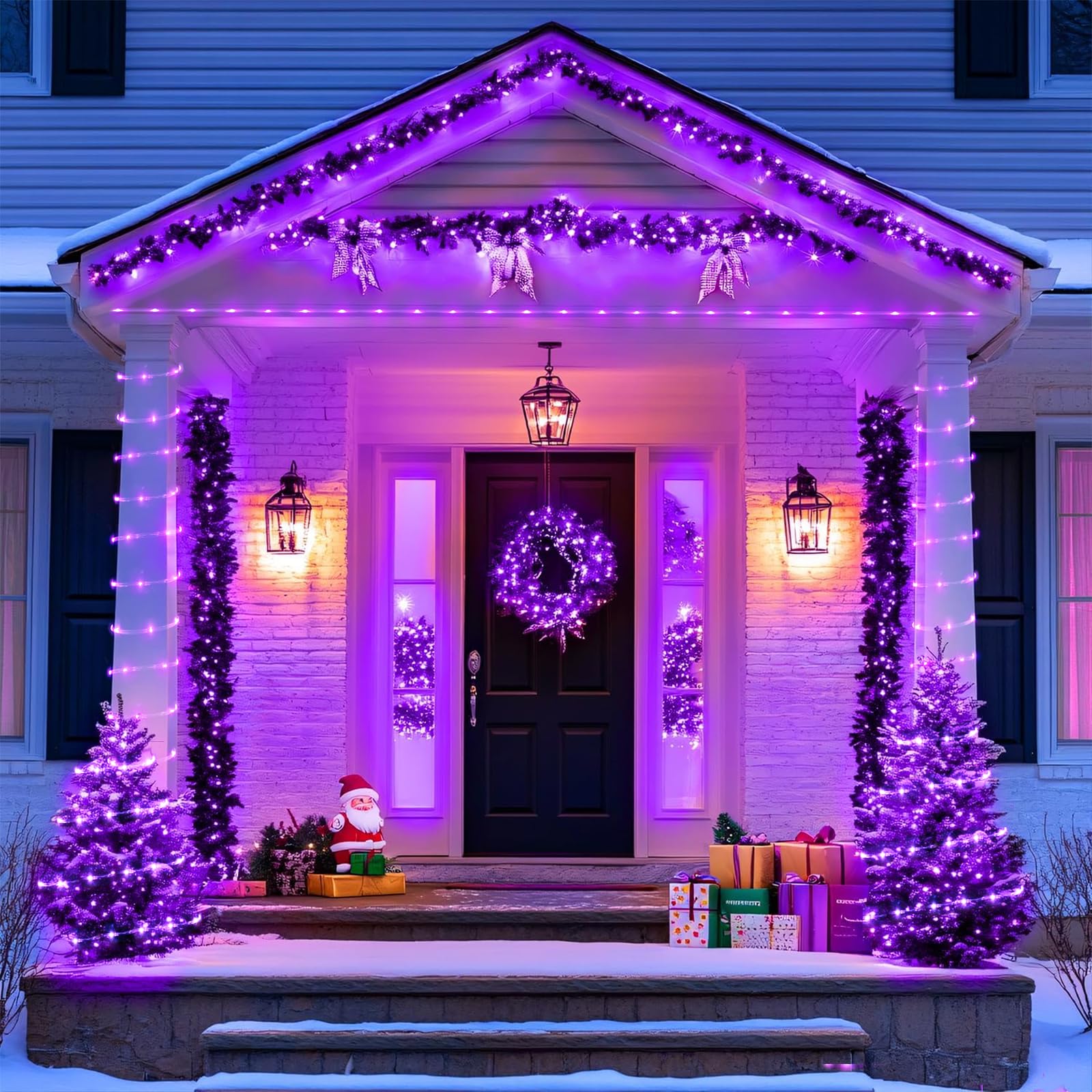 JMEXSUSS Purple Rope Lights, 33 ft Each, 100 LED, Battery Operated, Waterproof, 2 Pack for Outdoor Halloween Decor