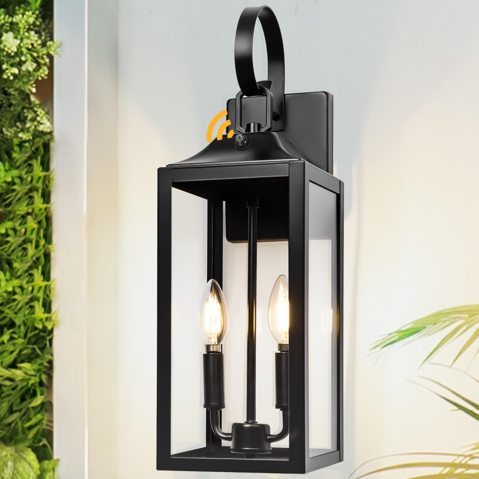 Yolsunes 19&quot; Black Dusk To Dawn Outdoor Wall Lantern, 2-Light Modern Sconce, Waterproof
