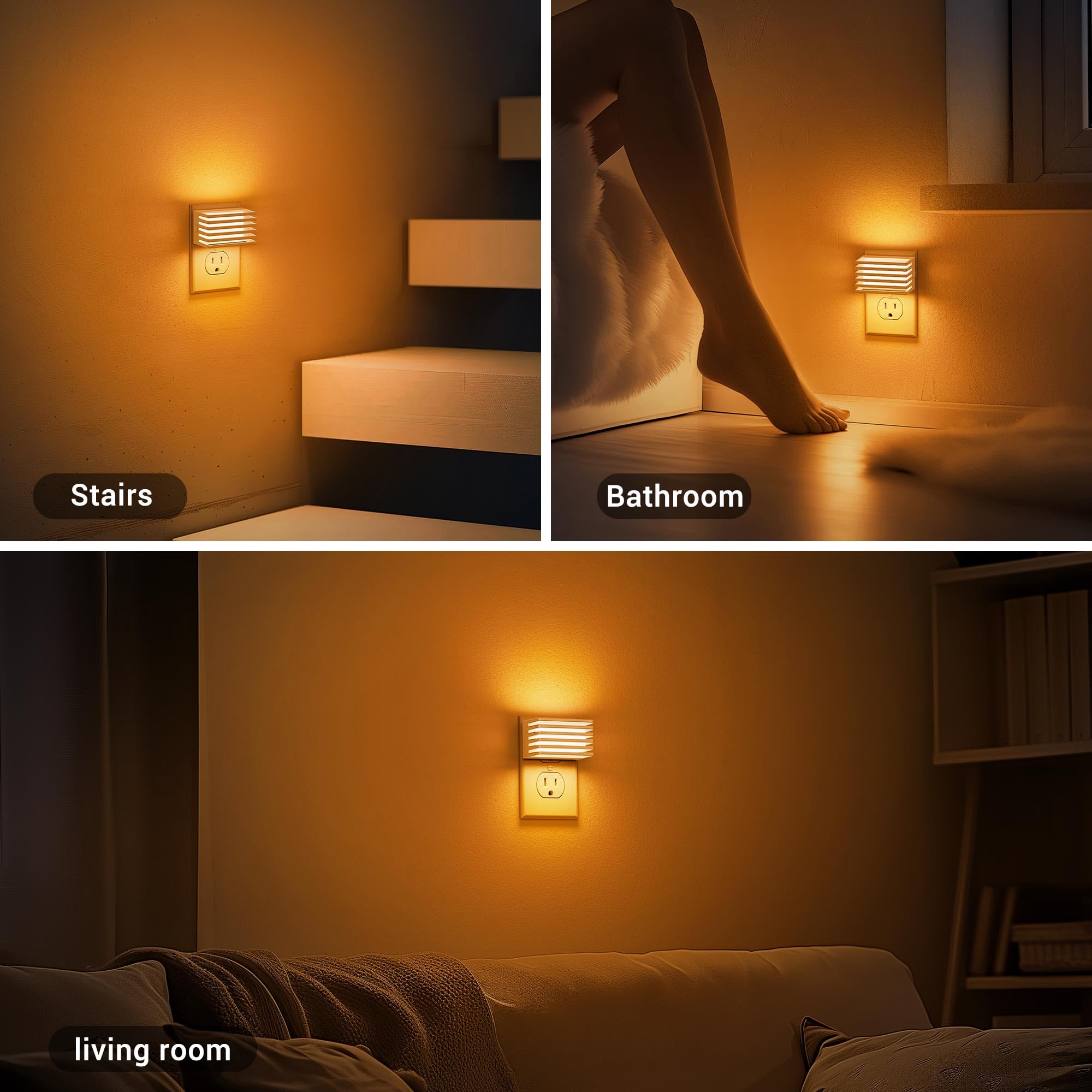 JandCase Amber Night Light - Dimmable Plug-in with Dusk to Dawn Sensor, 2 Pack, Amber - White Shade for Bedroom, Bathroom, Hallway
