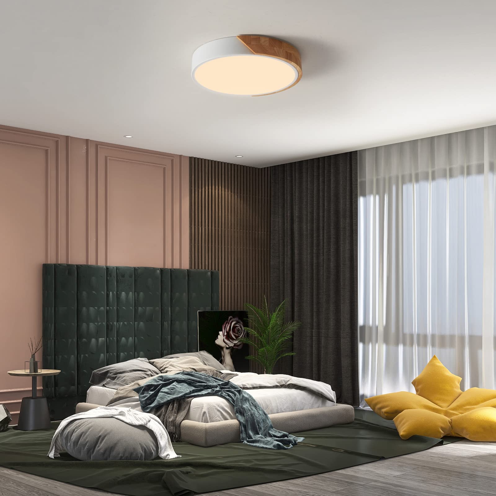 Lufun Modern Led Ceiling Light, 2 Pack Wood Flush Mount Ceiling Lights, Led Kitchen Lights Hallway Light Fixtures For Bedroom La