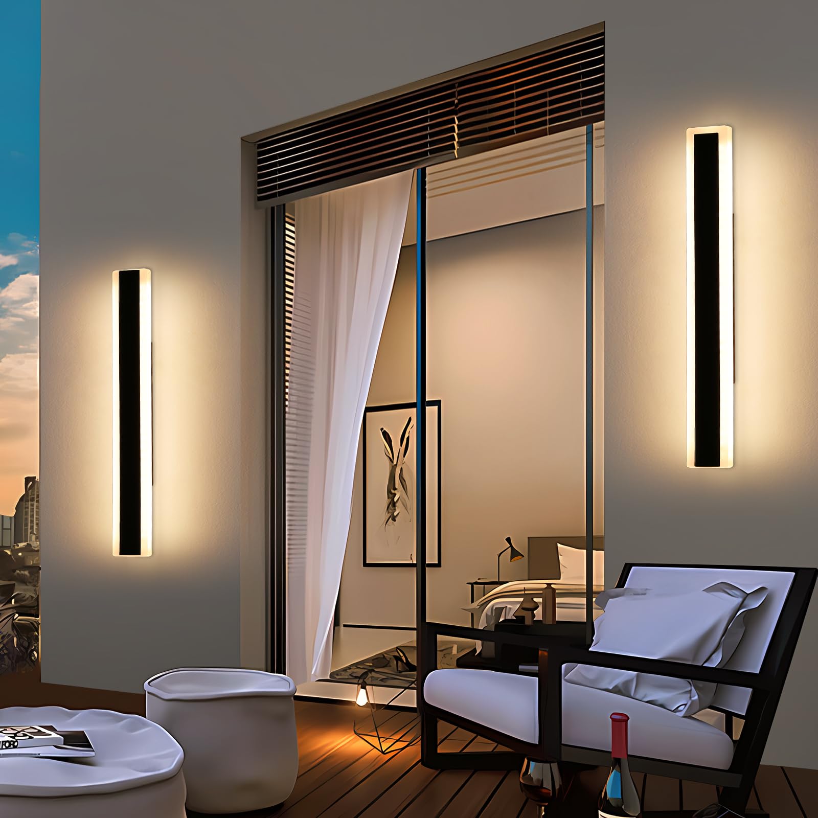 Daoseolo 2 Pack Outdoor Porch Light, 23.6Inch Modern Led Wall Sconce, Ip65 Waterproof Exterior Light Fixture, 3 Color Lights 300