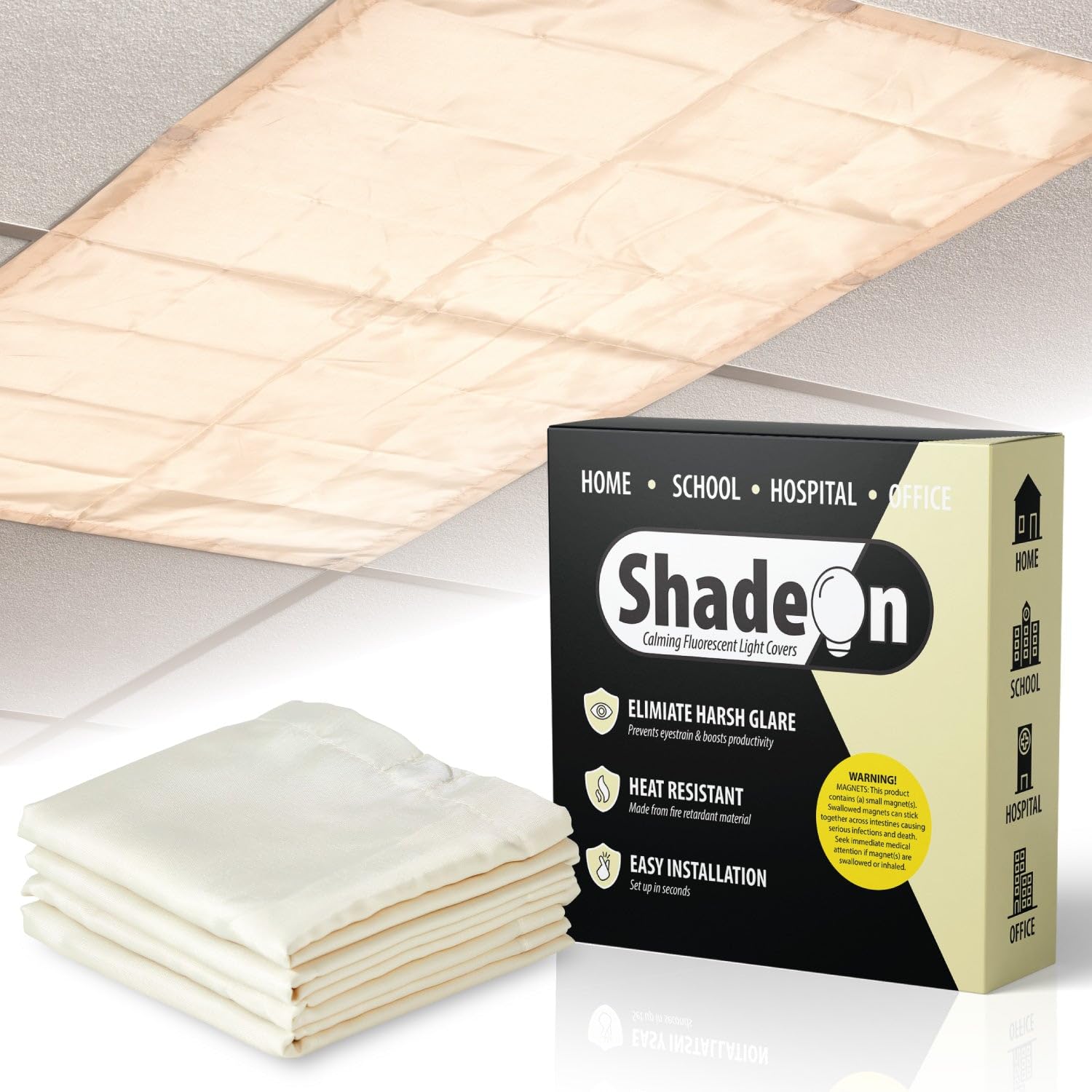 HOCUS POCUS TOYS ShadeOn Fluorescent Light Covers - 2x4 ft, Magnetic, 4-Pack, Calm White, Model S-FLC-4OW