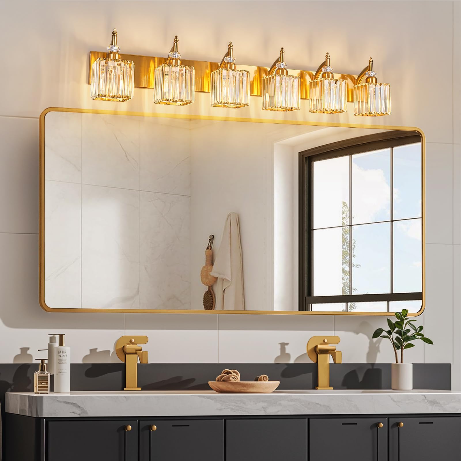 BBLLWJ Crystal Vanity Light Fixtures - 6-Light Modern Bathroom Lighting, Gold Finish, Metal, Model 655
