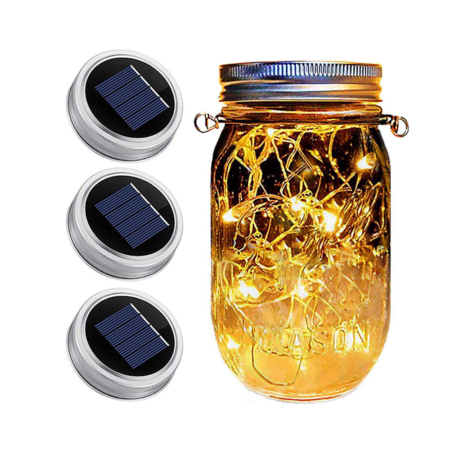 Dracarys 3 Pack Mason Jar Solar Lights Lids, Solar Fairy LED Lights (NO Jars&Hanger), Festival Garden Shed Windows Party Decor L
