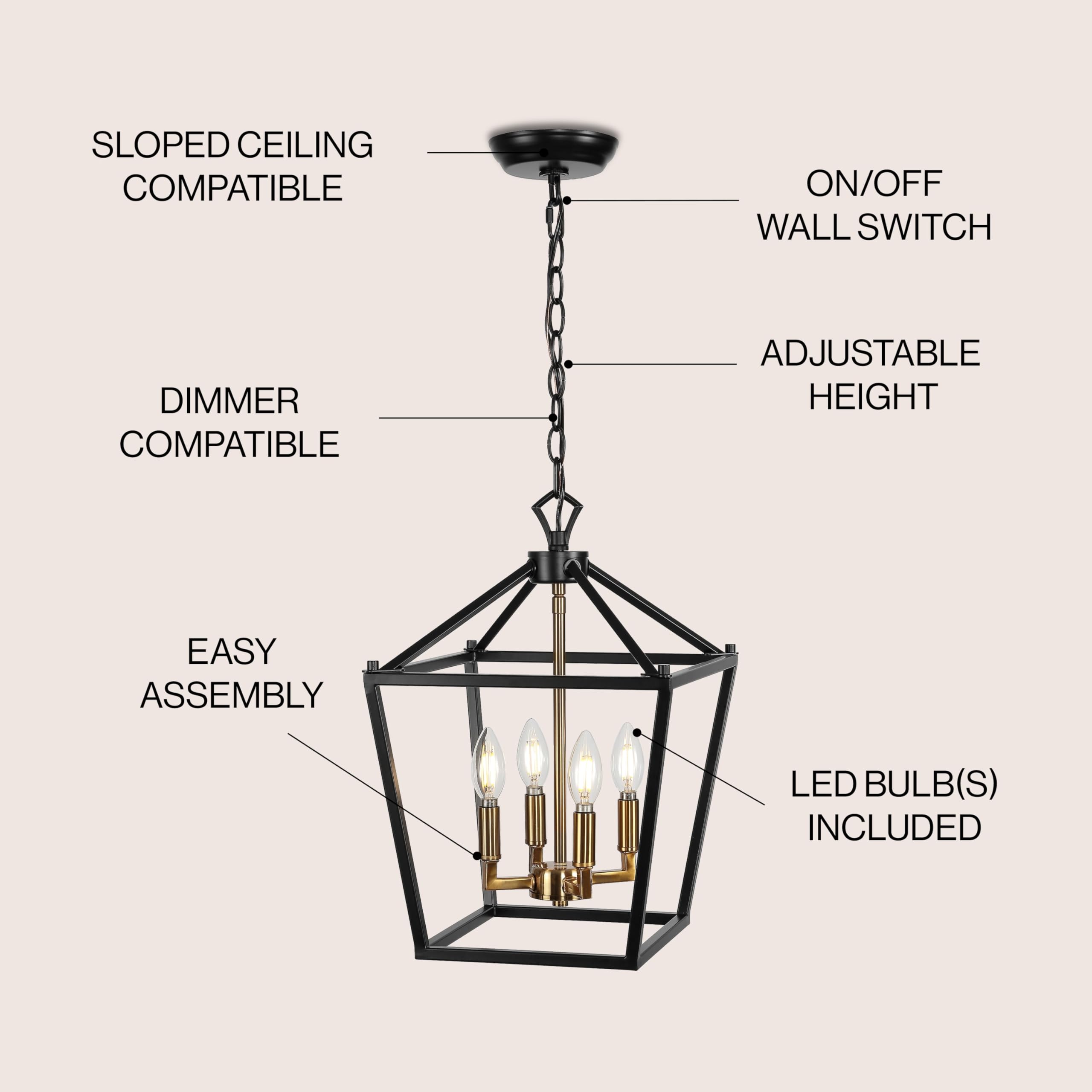Jonathan Y Pagoda Lantern Pendant Light, Dimmable Metal Fixture, 12 Oil Rubbed Bronze/Brass Gold, Model Jyl7436D