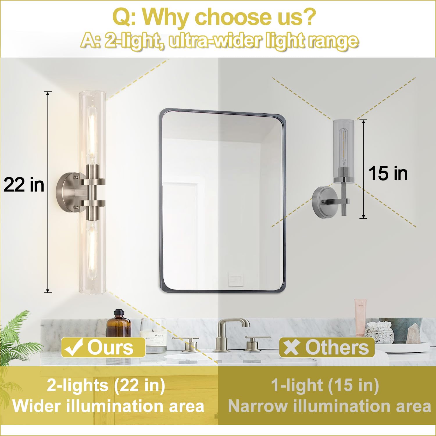 Wall Sconces Set Of Two, Hardwired Brushed Nickel Bathroom Sconces Wall Lighting With Clear Glass, Modern Sconces Wall Decor Set