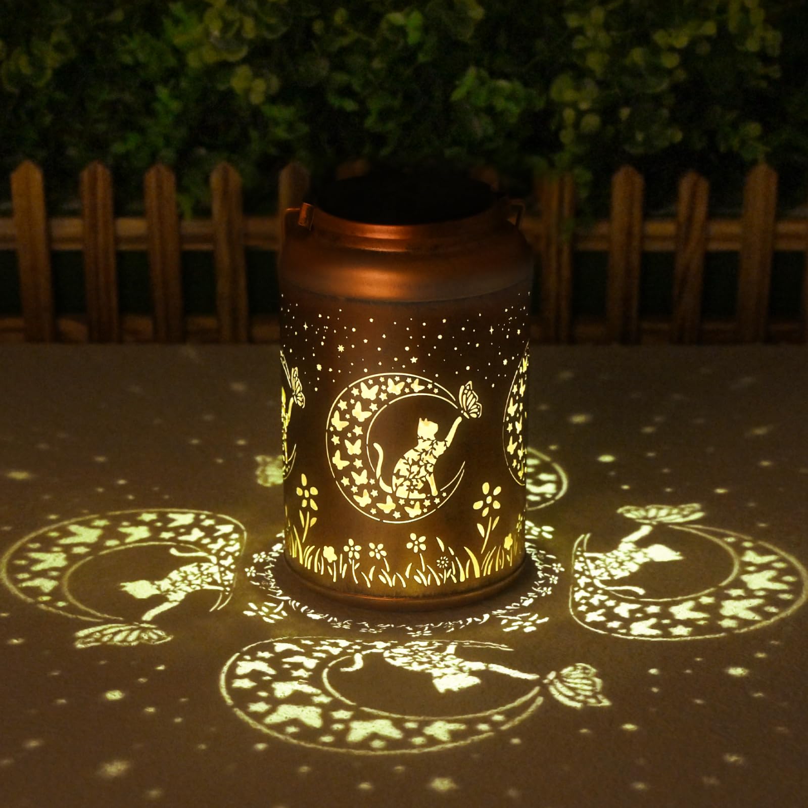 Solar Lanterns Outdoor Waterproof - 2 Pack Cat Garden Decor Birthday Gifts For Women Mom Grandma Hanging Solar Lights Metal Sola