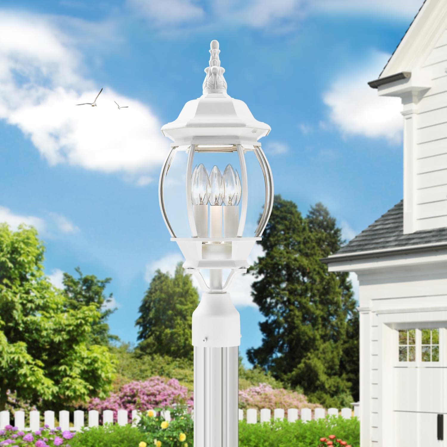 Livex Lighting 7526-13 Outdoor Post Top Light With Clear Beveled Glass Shades, White
