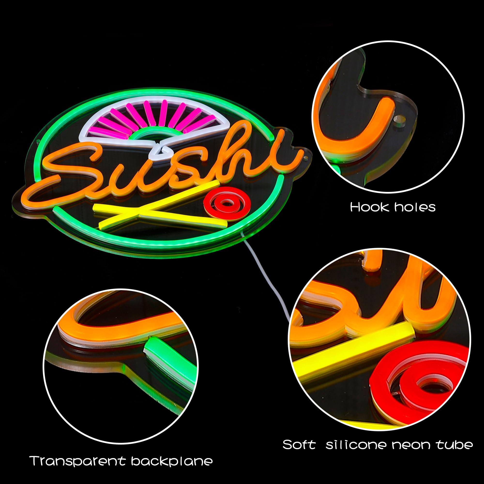 SUYUZUR Sushi Neon Sign - Colorful LED Wall Decor, USB Powered, Model SLY-07, Ideal for Japanese Restaurant, Home Bar, Kitchen, Cafe