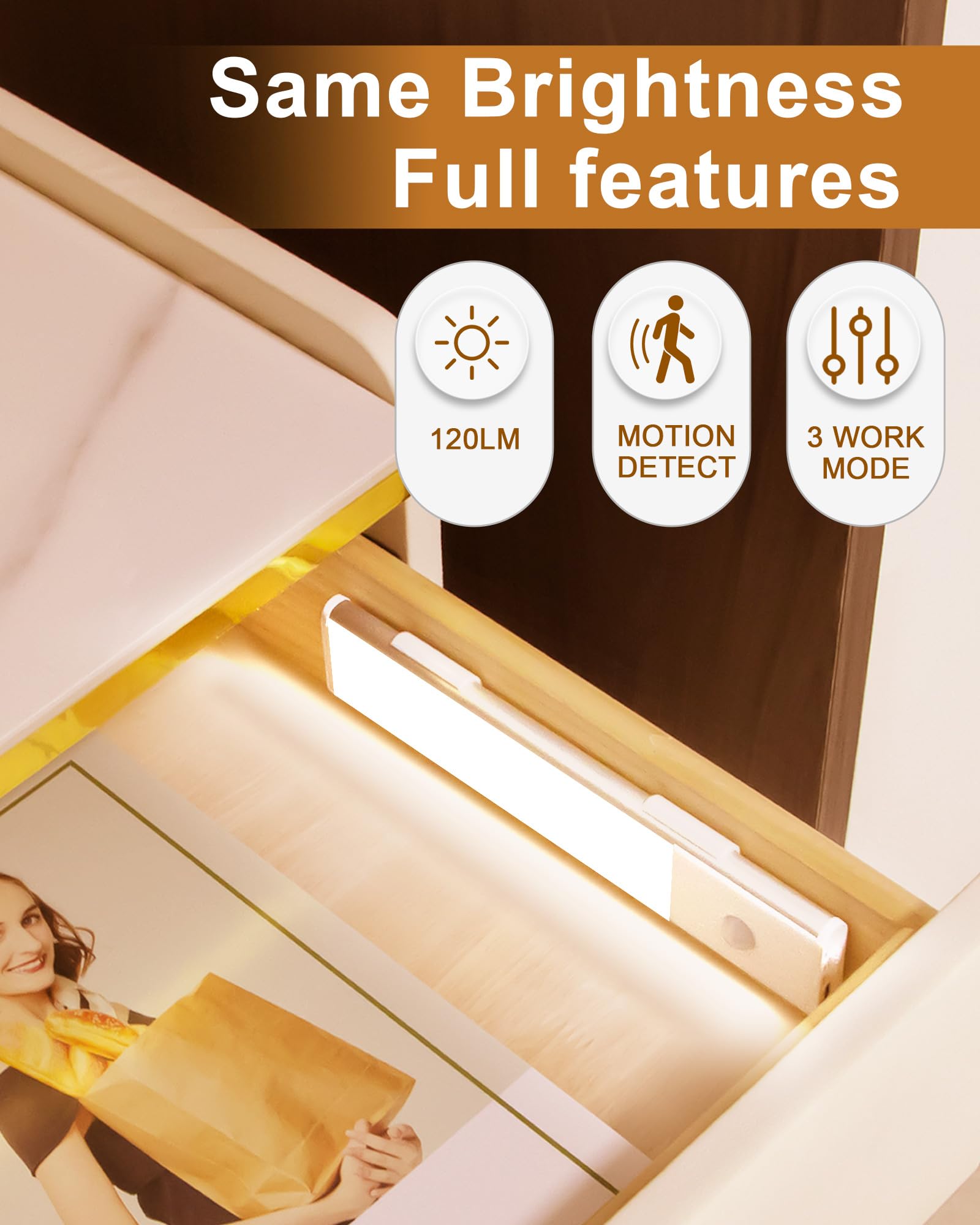 Under Counter Lights For Kitchen, Motion Sensor Light Indoor Under Cabinet Lights Wireless Rechargeable 30 Led Closet Kitchen Hallway Lights 3Pack
