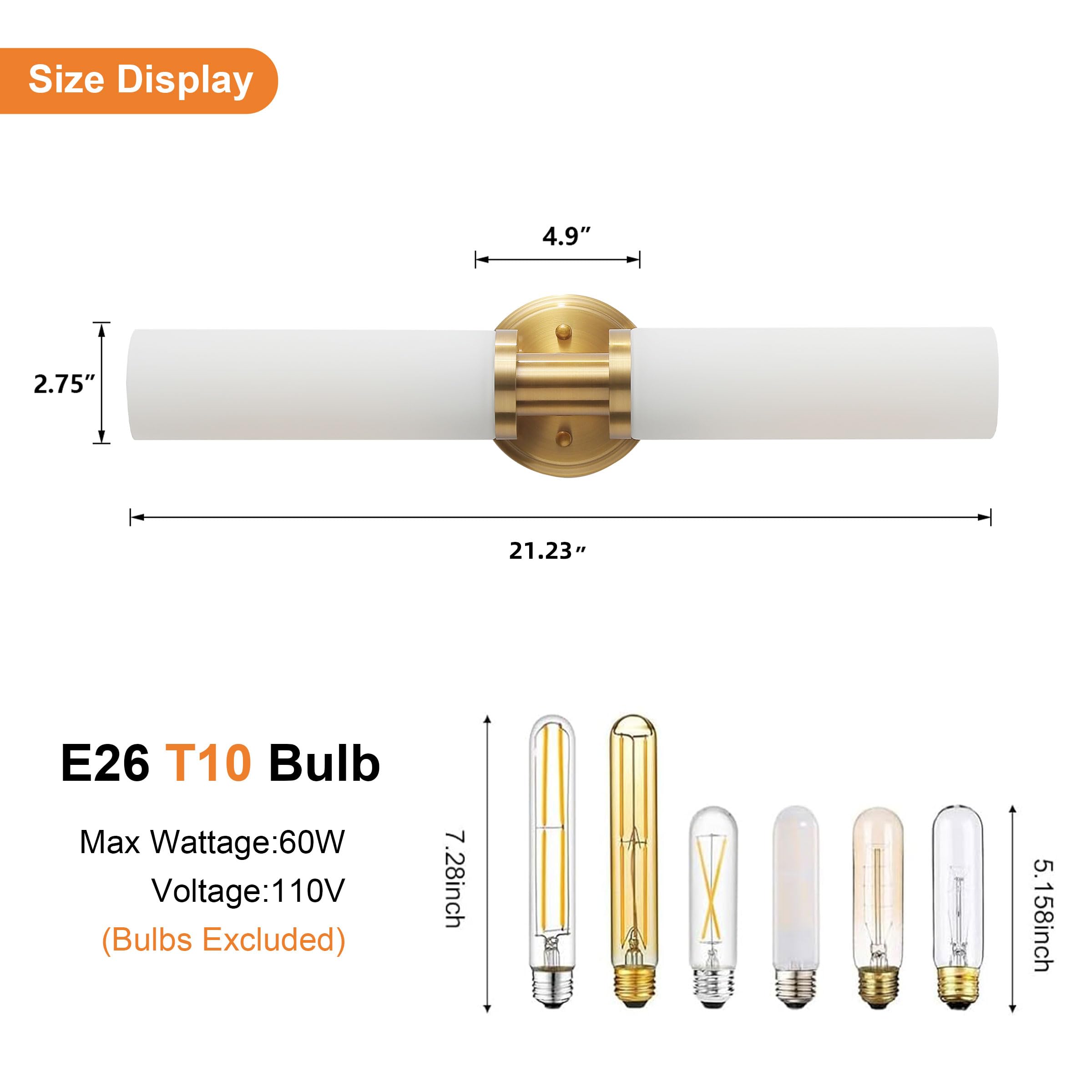 KUZZULL Wall Sconces Set of 2, Brass Gold Modern Lighting with White Glass for Bathroom, Living Room, Hallway, Bedroom