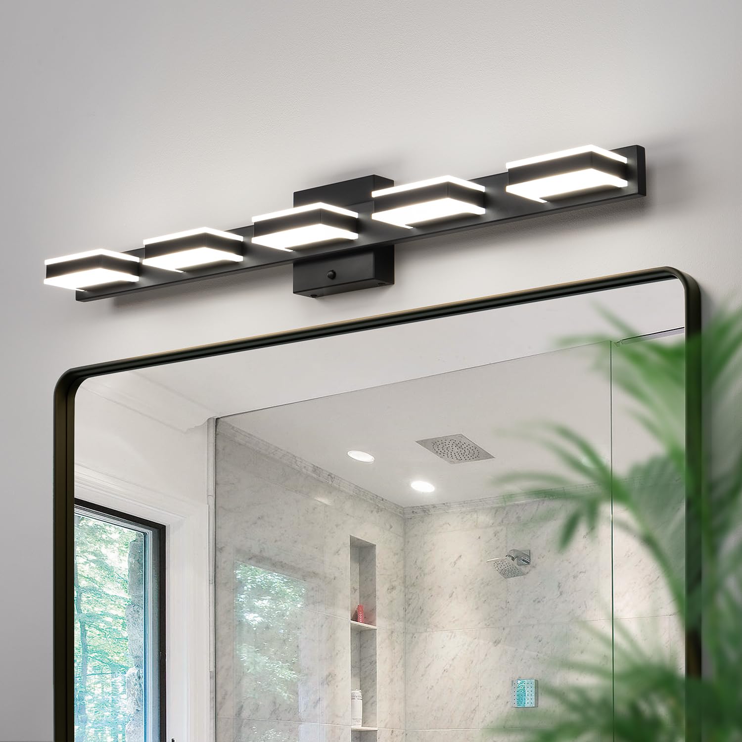 Mirrea 32" Black 5-Light Vanity Lights With Adjustable Cct Led For Bathroom And Mirror