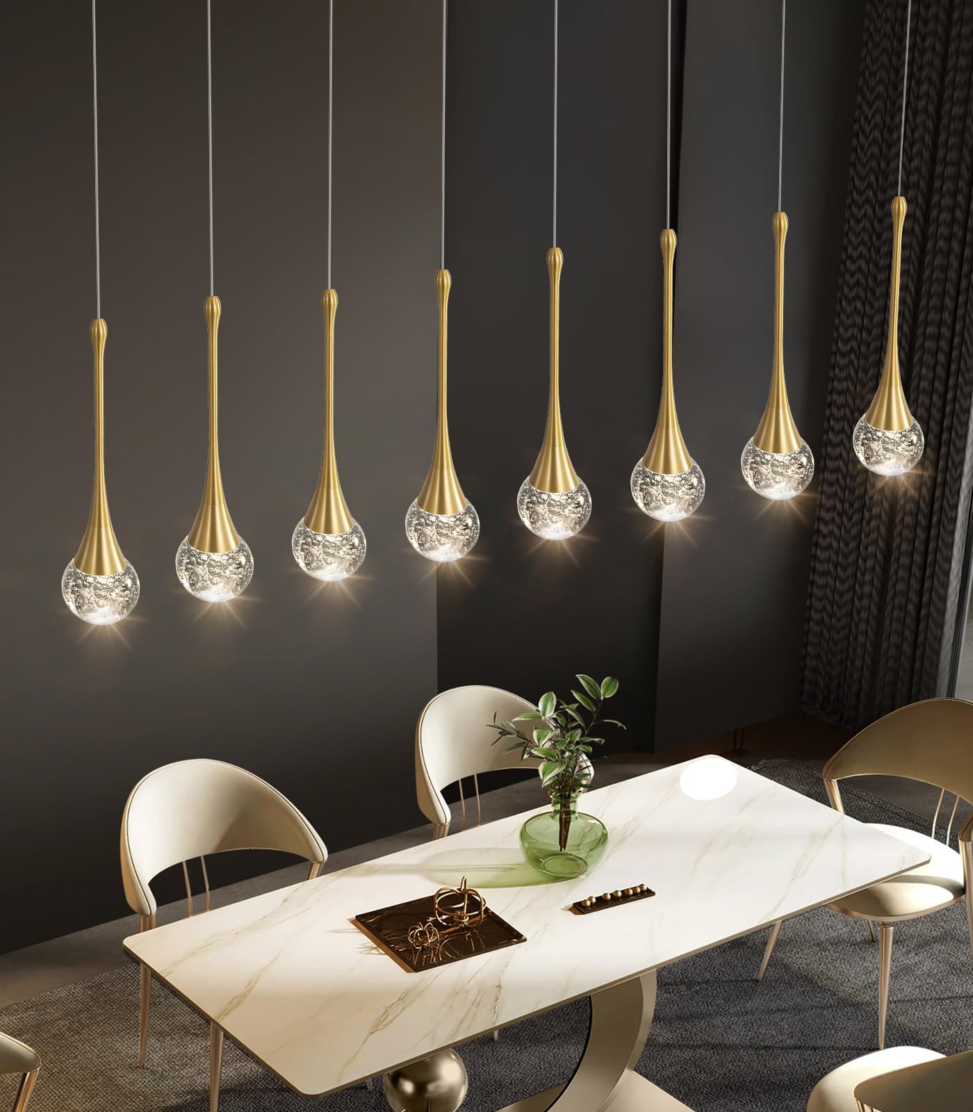 Cenozo 8 Light Rectangular Chandelier - Modern Glam Gold Crystal Pendant Light for High Ceilings, LED Dimmable, Model RS2037-8G-CT