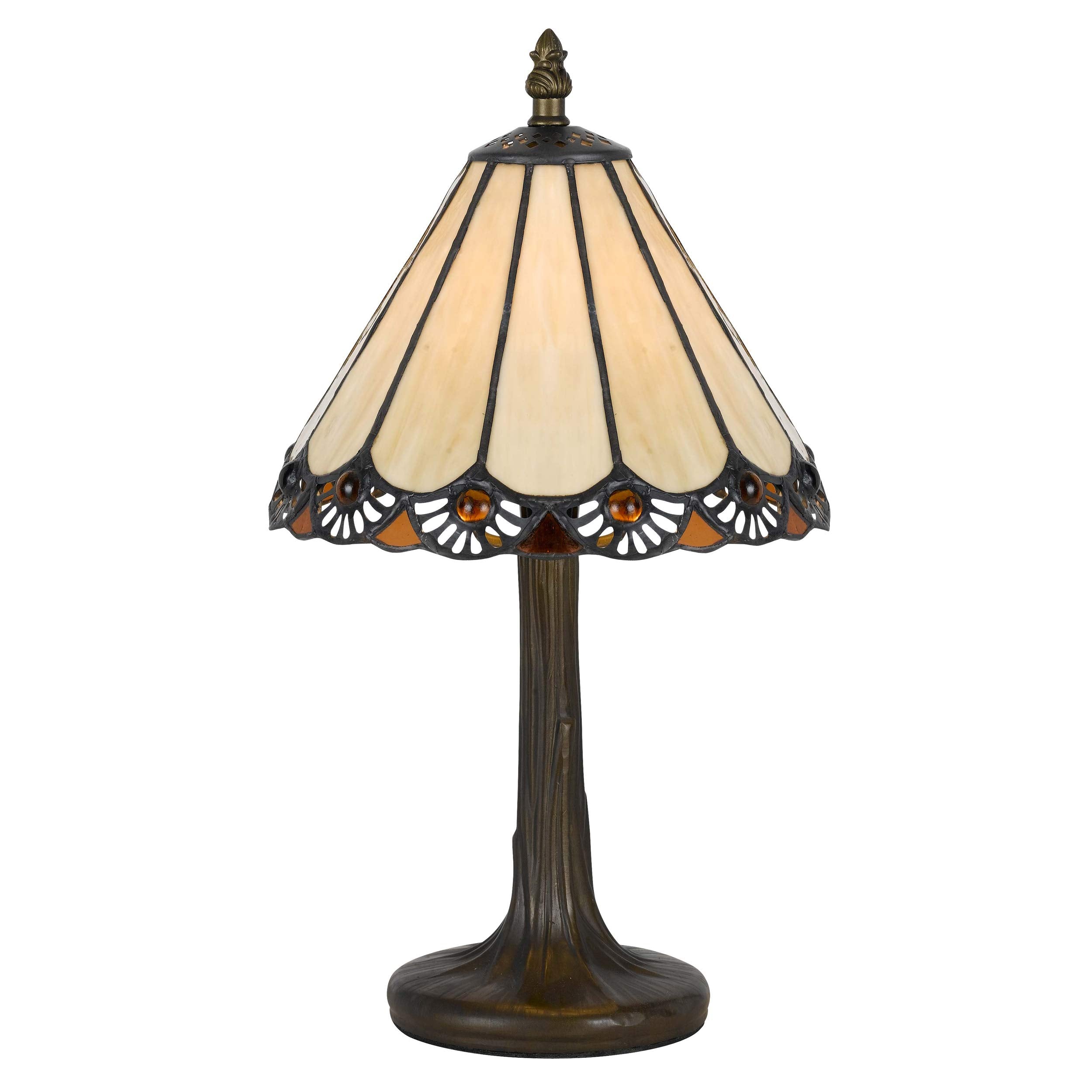 Benzara Tiffany Table Lamp, Metal Body, Conical Shade, Bronze and Beige, Model BM223643