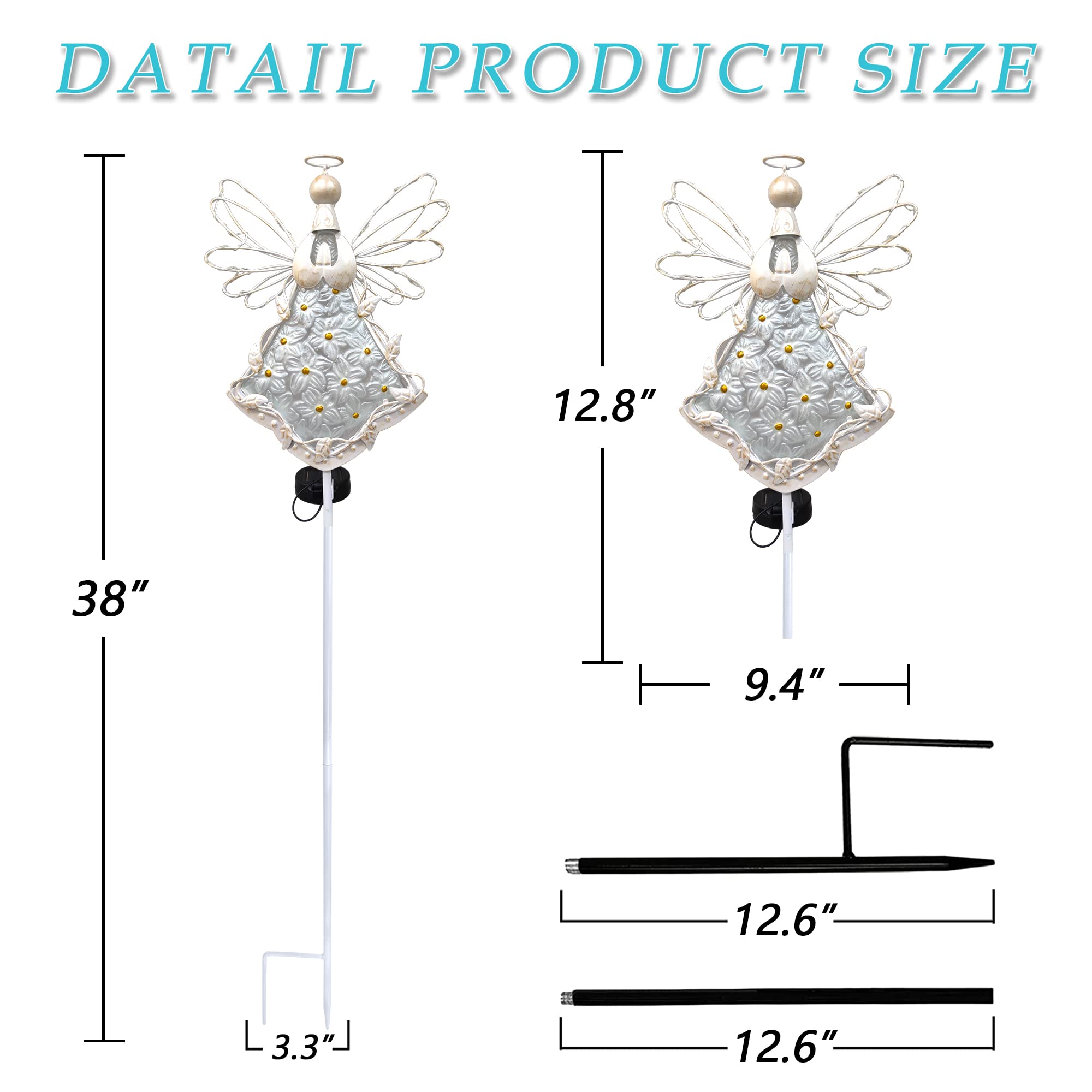 COOZZYHOUR Angel Solar Lights Outdoor Decorative Metal & Glass Garden Stake 38 Inch Waterproof 30 LED Warm White (CZ-2116-1)