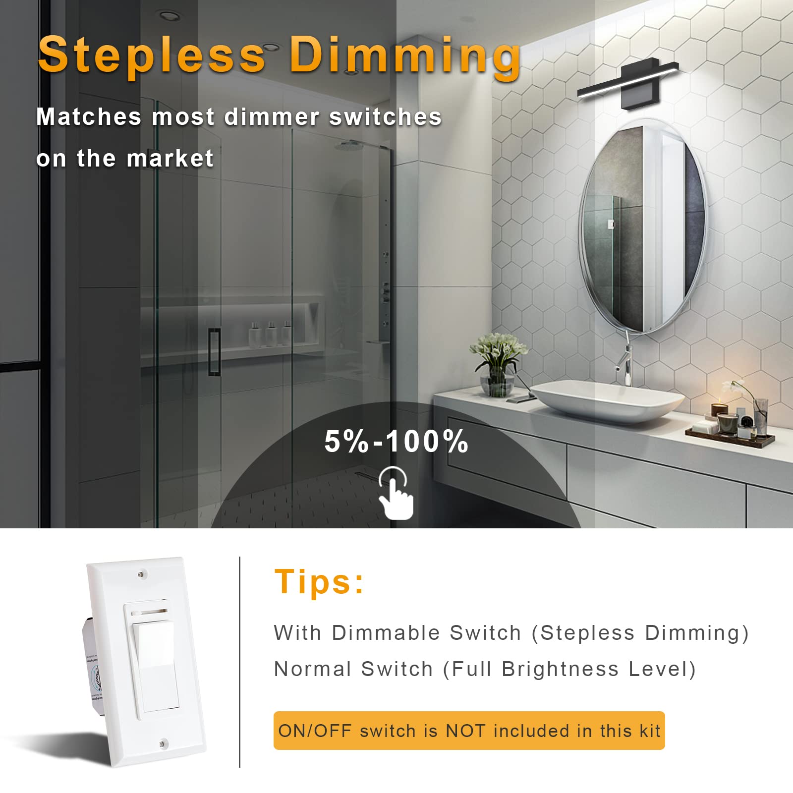 Niorsun 15.7 Inch Black Bathroom Vanity Light,12W 5Cct Dimmable Led Bathroom Lighting Fixtures Over Mirror, Modern Vanity Lights