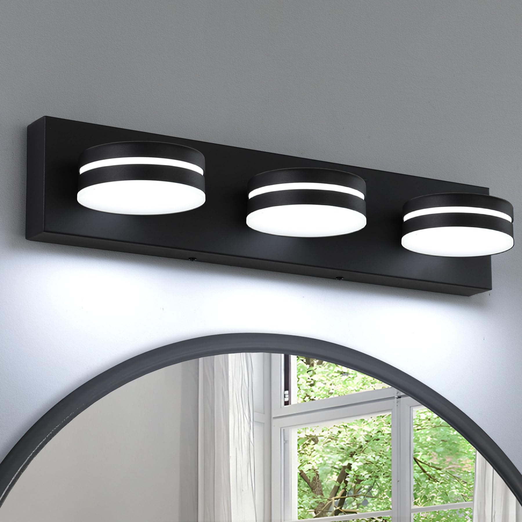 Bicrink 3-Light Bathroom Vanity Light Over Mirror, (24inch Dimmable) Matte Black LED Vanity Lighting Fixtures, Modern Bathroom W