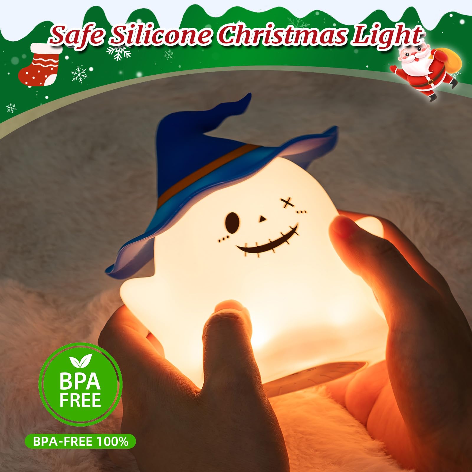 Umlaen Cute Night Light For Kids  Ghost Silicone Lamp Rechargeable Nursery Nightlight With Timer  Bedside Touch Lamp Color Changing For Toddler Baby Kids Decor  Christmas Gifts (Blue)