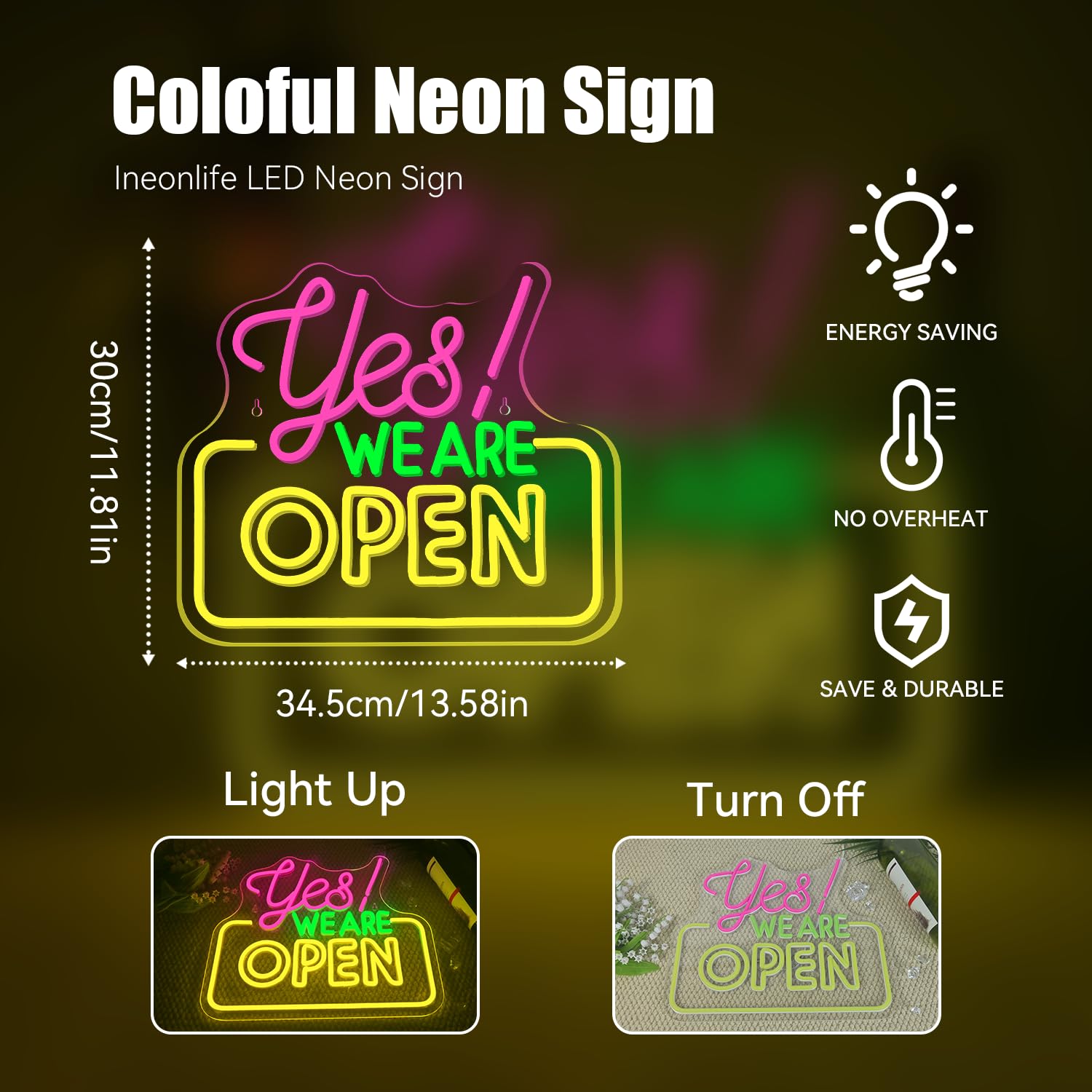Ineonlife Open Neon Sign Light Up For Wall Decor Yes We Are Open Led Sign For Business Acrylic Decoration For Bar Coffee Shop Re