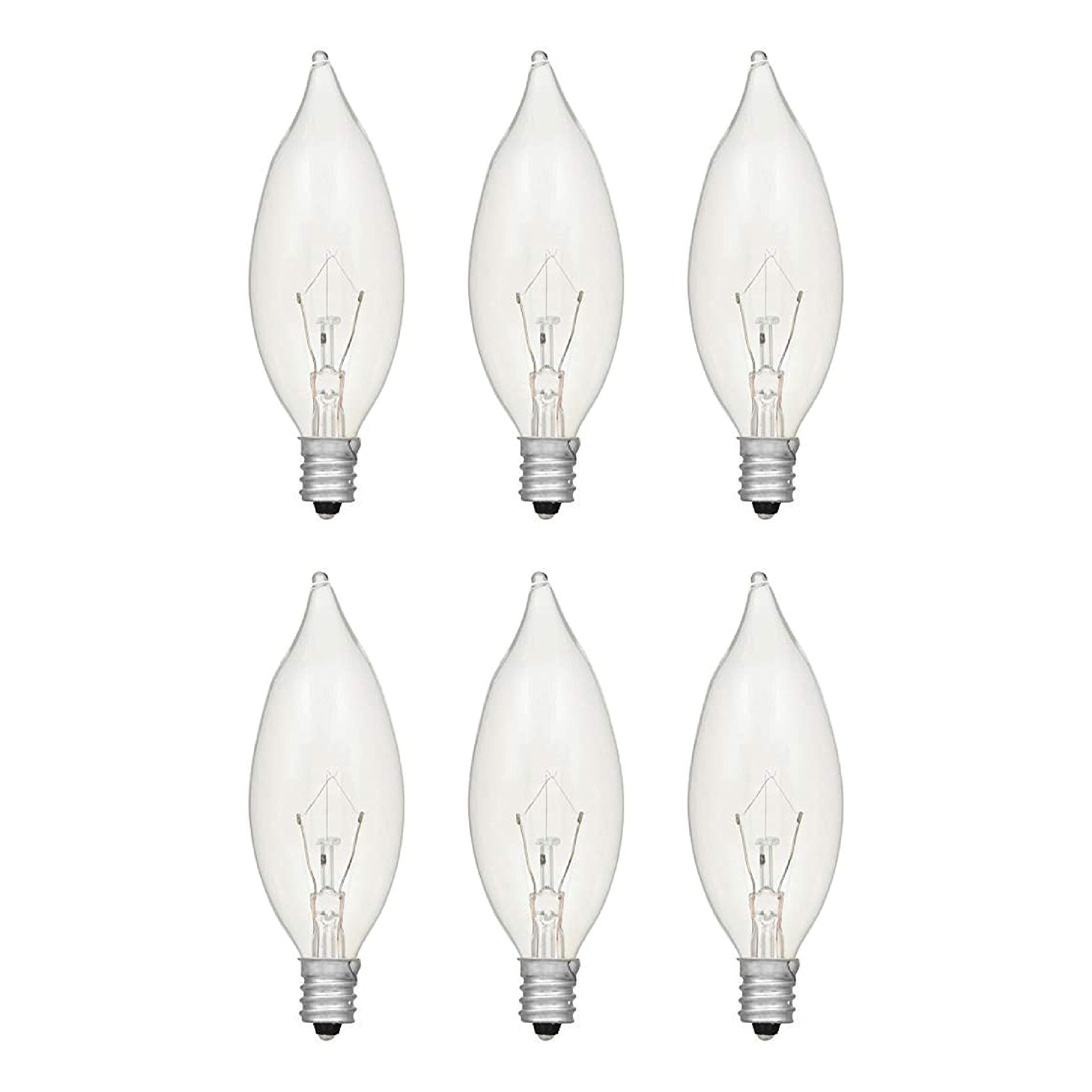 LEDVANCE SYLVANIA B10 Incandescent Light Bulb 15W Candelabra Base 65 Lumens 3000K Clear 6 Count