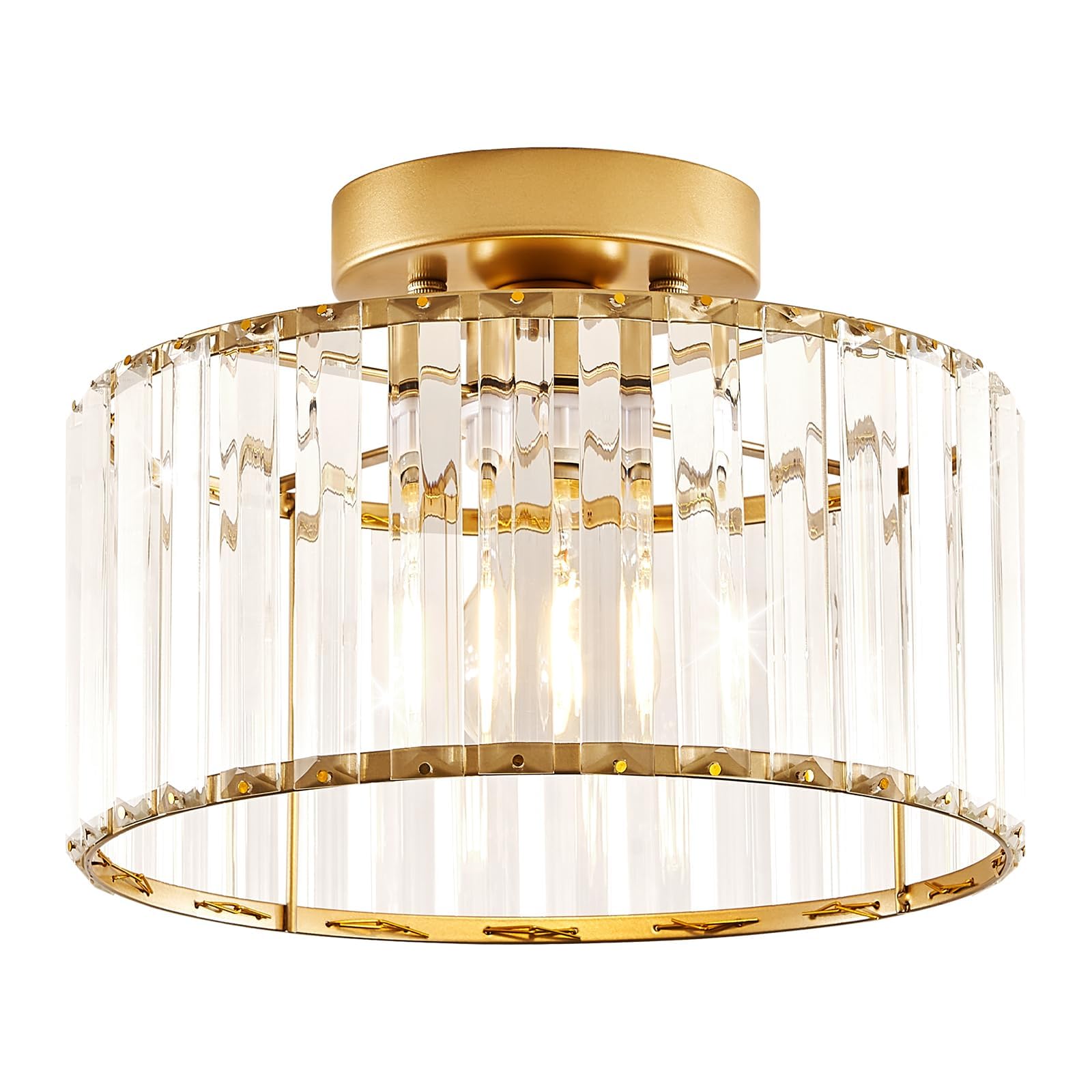 Violoemi Crystal Gold Semi Flush Mount Ceiling Light Modern Hallway Light Fixture Metal Close To Ceiling Lamp For Kitchen Living Room Bathroom Entryway Bedroom(10.63 Inch)