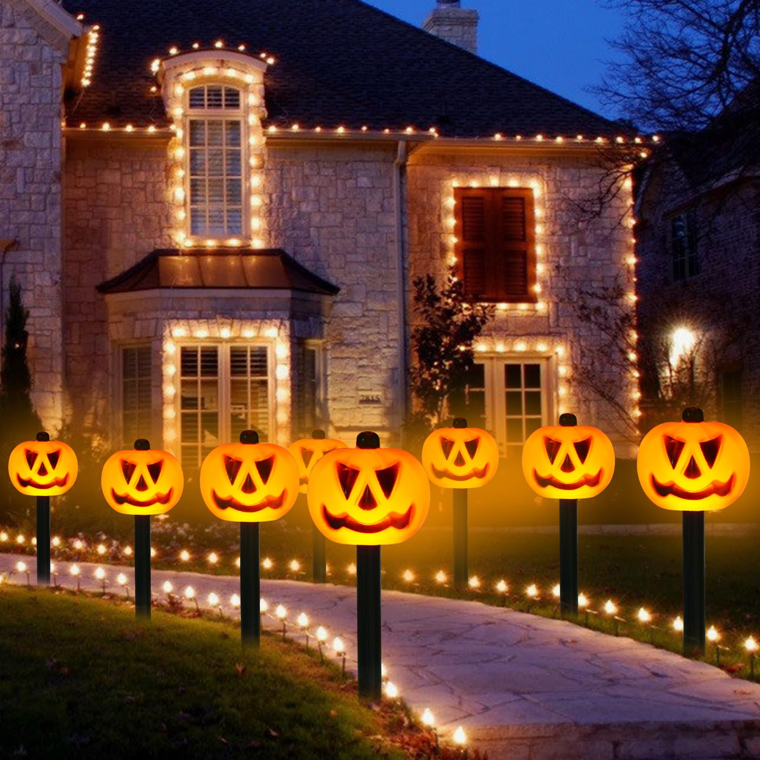 Cmuloiet Solar Pumpkin Pathway Lights - 4 Sets, 7 Modes, Waterproof Outdoor Halloween Decor