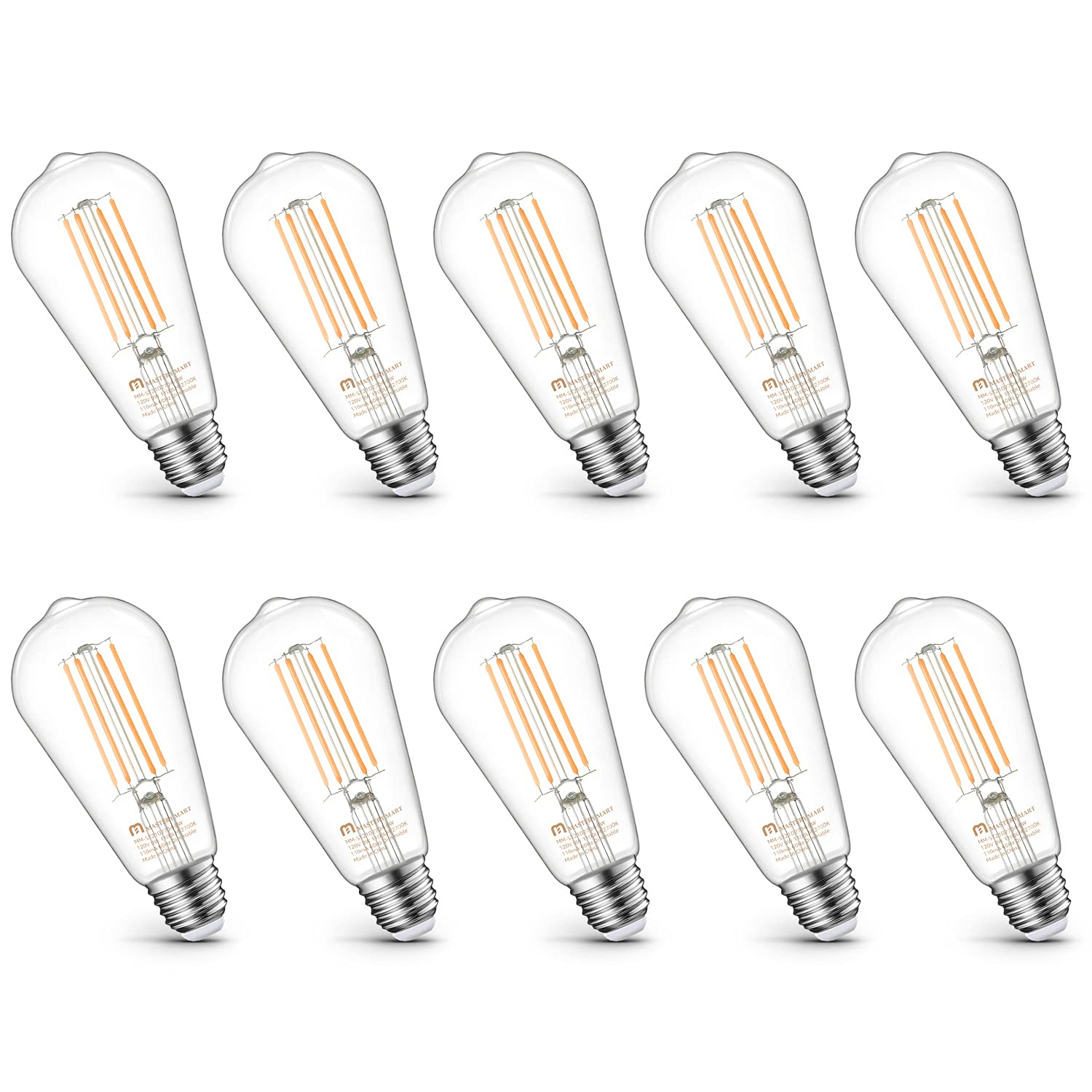 MASTERY MART ST21 Dimmable LED Vintage Edison Light Bulb 100W Equivalent 10 Pack 2700K Soft White Clear Glass E26 Base 1100LM