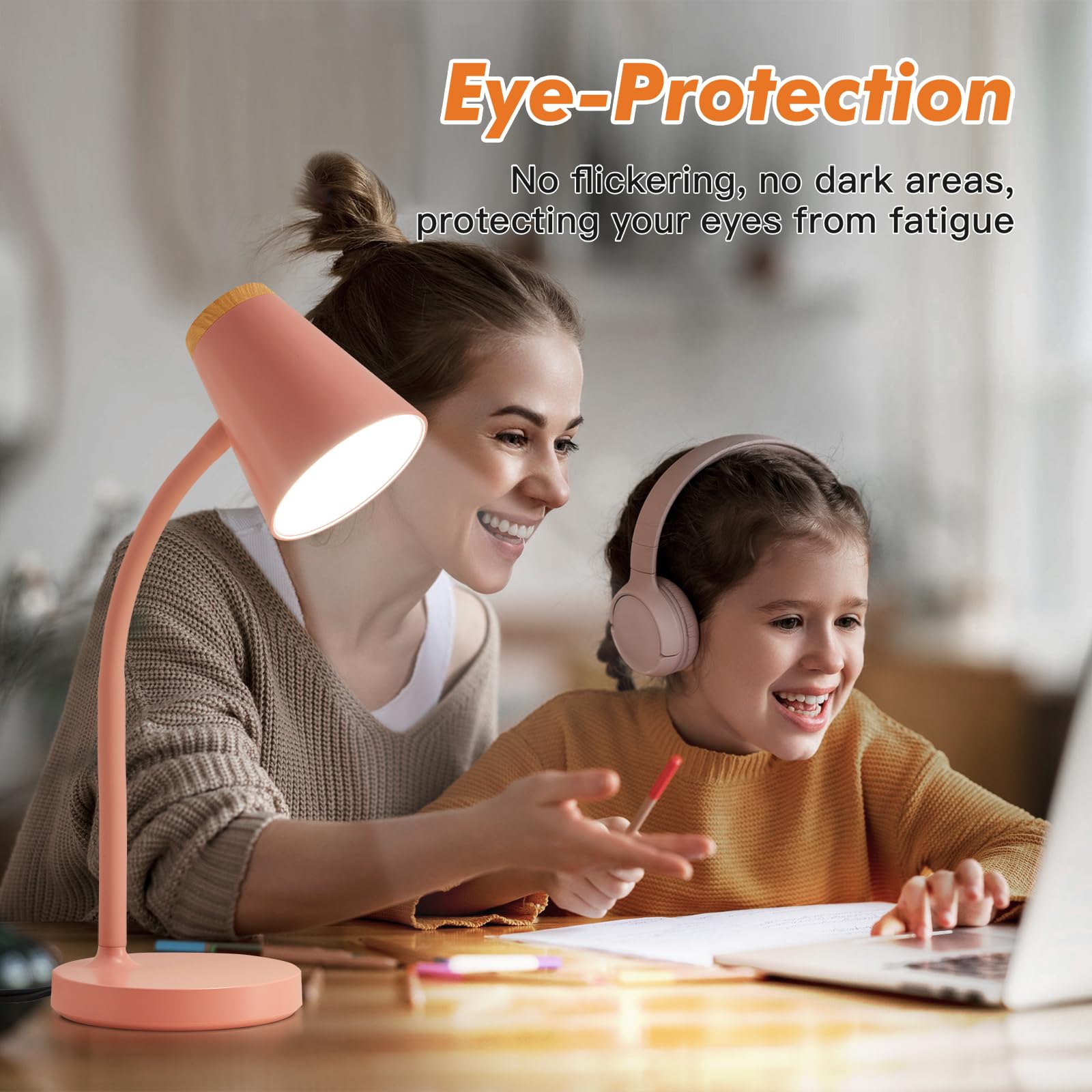 EJIAXIN LED Desk Lamp - Touch Dimmable, Adjustable Gooseneck, Pink, Model 0438