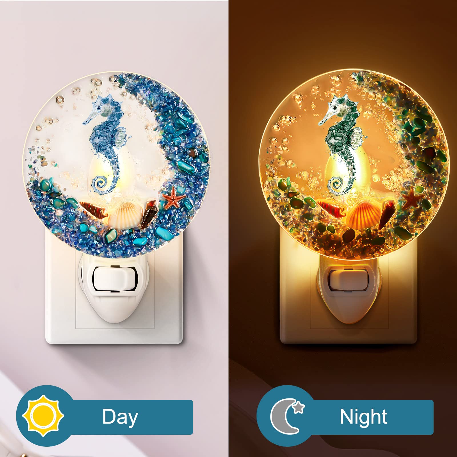 Hortsun Seashell Night Light - Ocean Sea Animal Decor, Vintage Design for Home, Bedroom, Bathroom, Multicolor