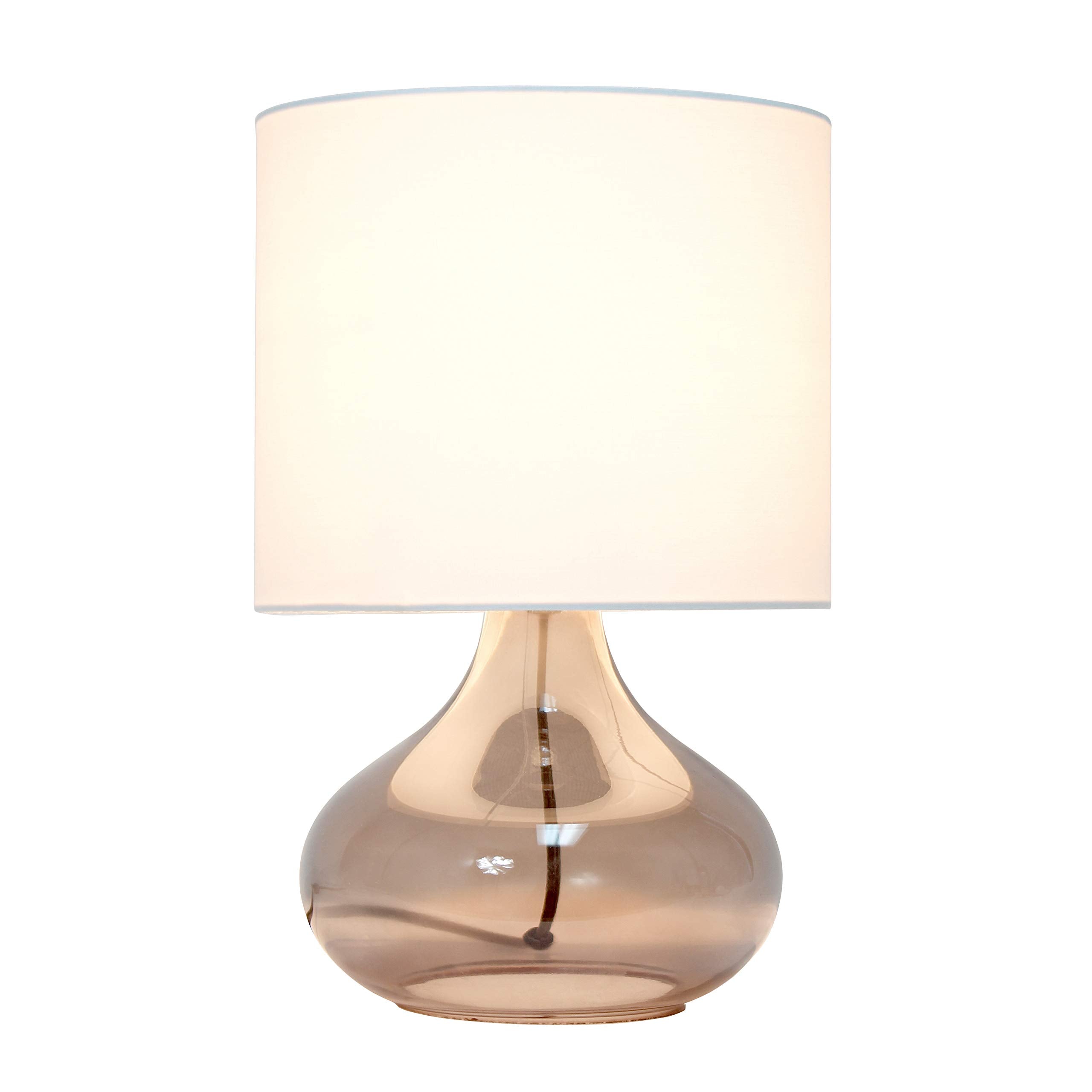 Simple Designs Lt2063-Smw Small Glass Raindrop Bedside Table Lamp With White Fabric Shade, Smoke Gray