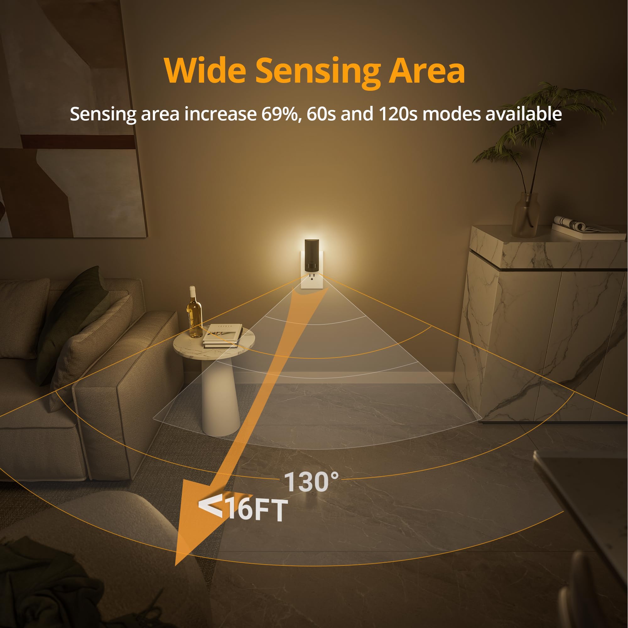 Lyridz Plug-in LED Night Light with Motion Sensor, Dimmable, Warm White, Small, Model A5105, 2 Pack