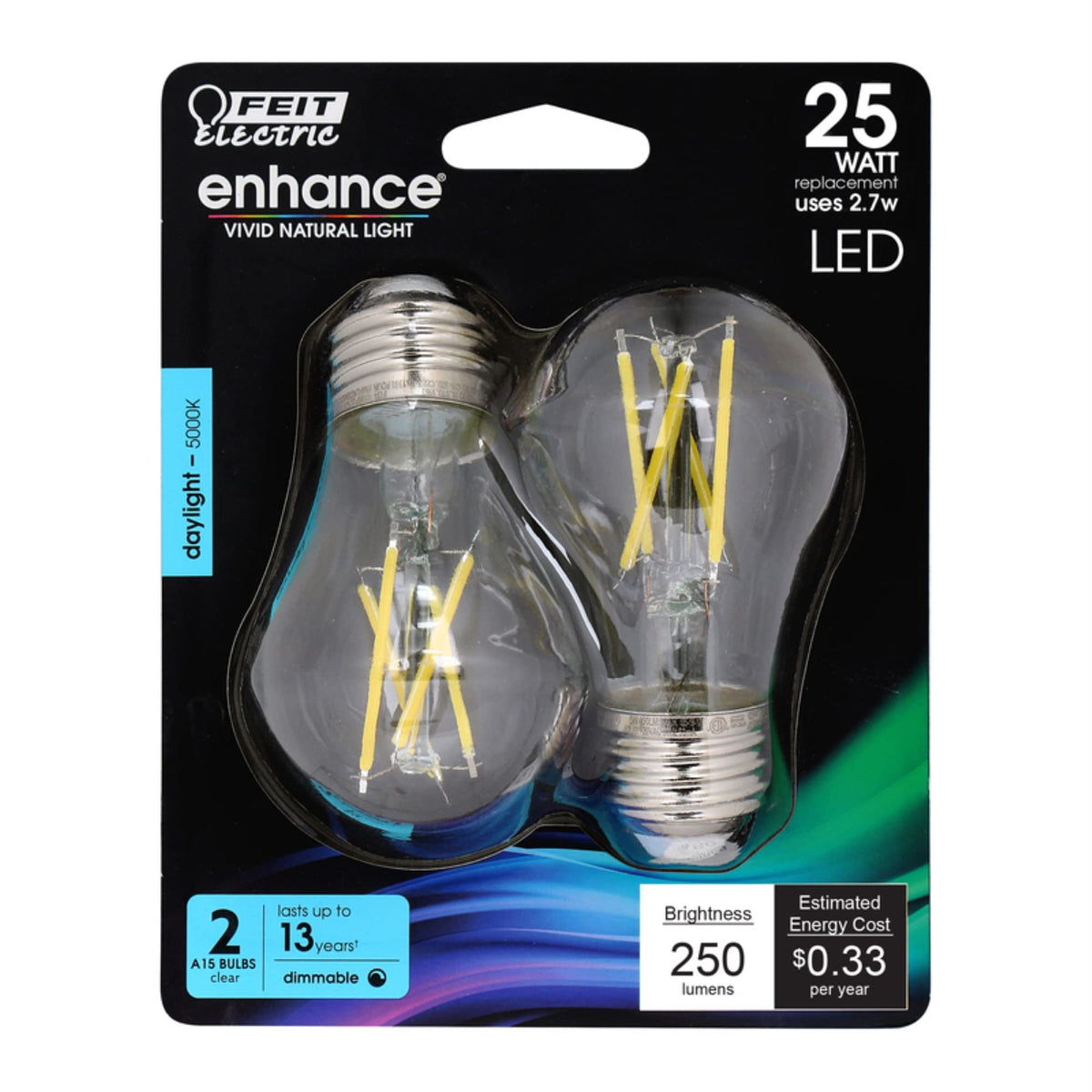 Feit Electric Enhance A15 E26 (Medium) Filament Led Bulb Daylight 25 Watt Equivalence 2 Pk - Case Of: 1