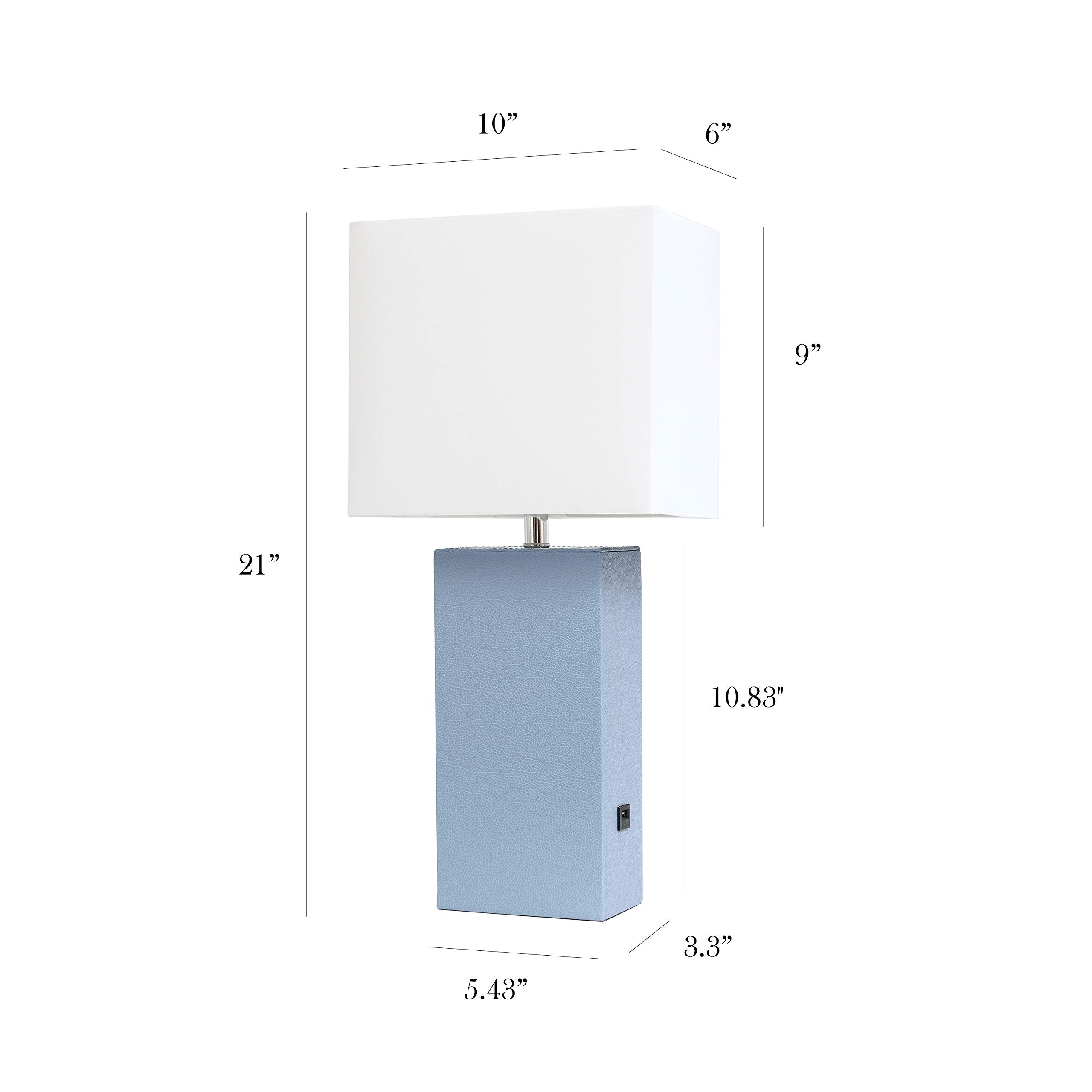 Elegant Designs Modern Leather Wrapped Table Lamp With Usb Port, Periwinkle, Lt1053-Pwk-Lb, Bulb Included