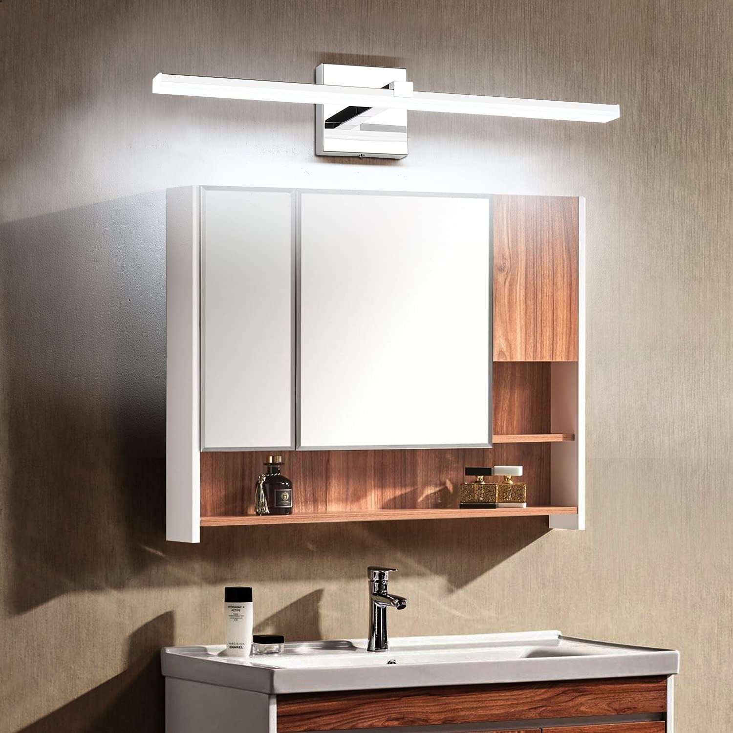 Zuzito 24&quot; Dimmable Bathroom Vanity Light, Modern Polished Chrome Led, 6000K Cool White