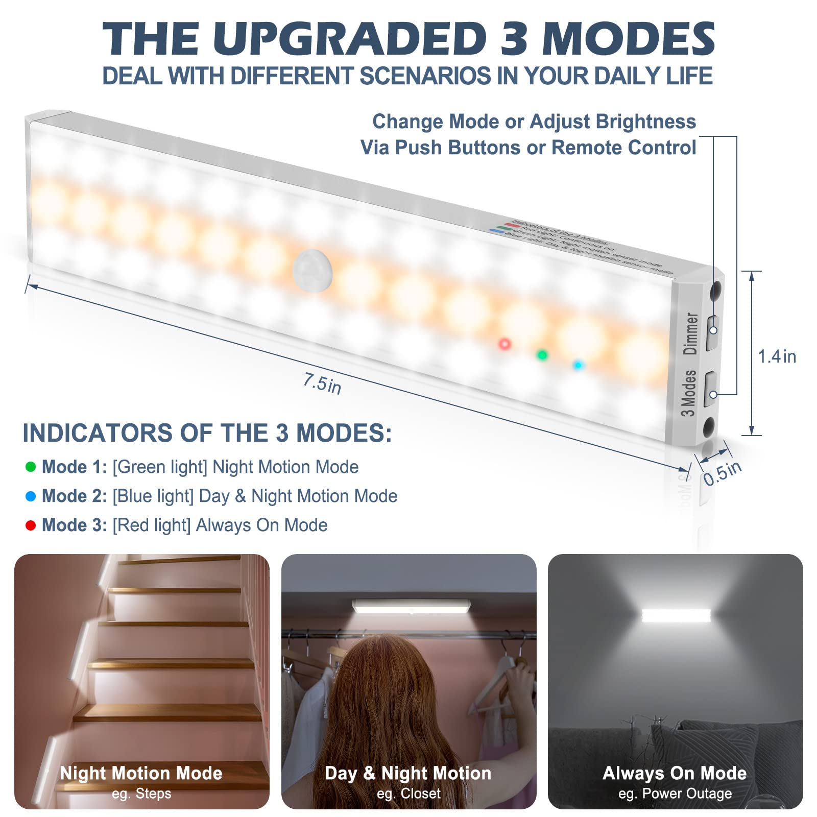 Alivation LED Closet Lights, Battery Operated with Remote, 1500mAh Rechargeable, Dimmable, 5 Pack, Cool/Natural/Warm White