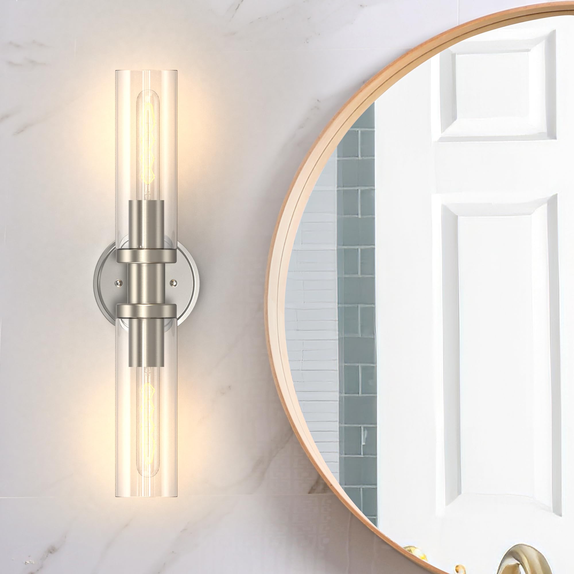 Espird Bathroom Light Fixtures 2-Light Brushed Nickel Metal Vanity Lights Over Mirror Model L03-2-S-NL