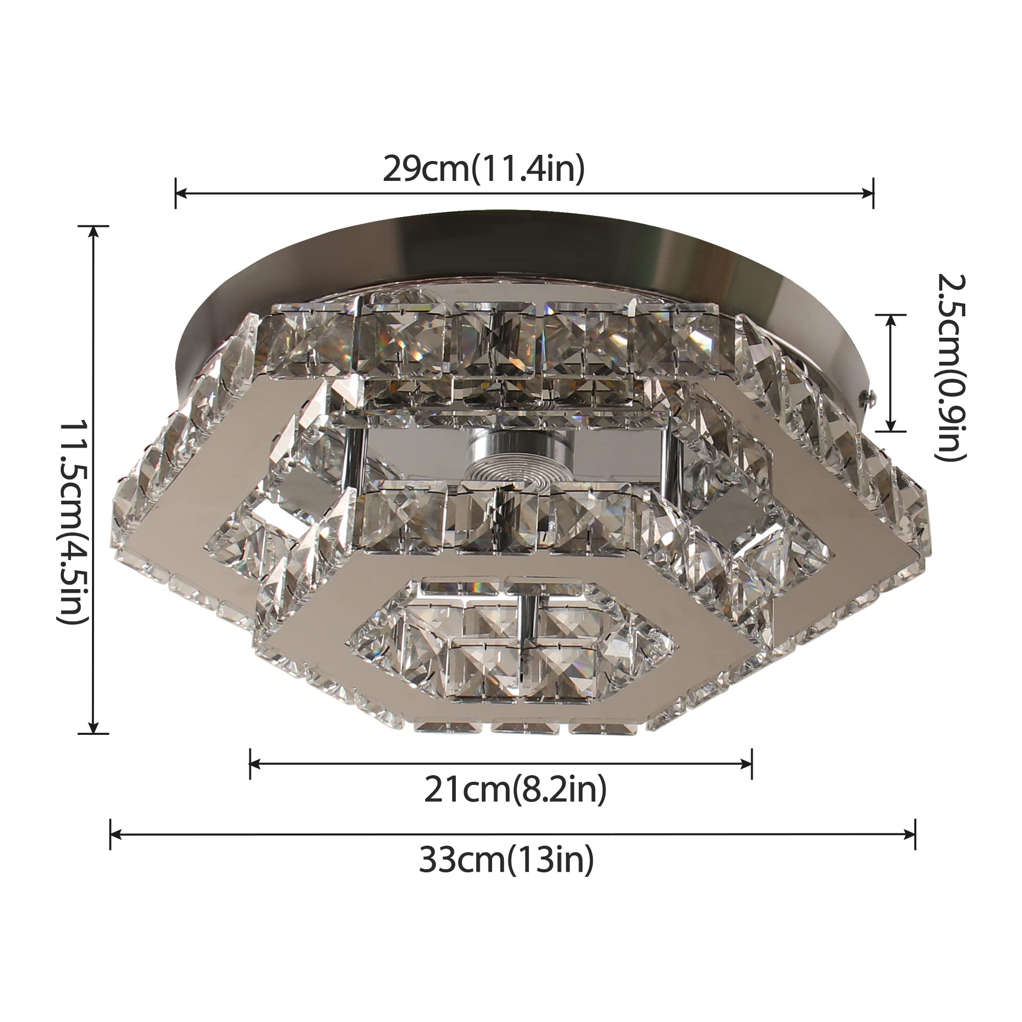 CXGLEAMING Chandelier LED Pendant Light Dimmable Remote Control K9 Crystals Stainless Steel Hexagonal-Dimmable for Dining Room Living Room