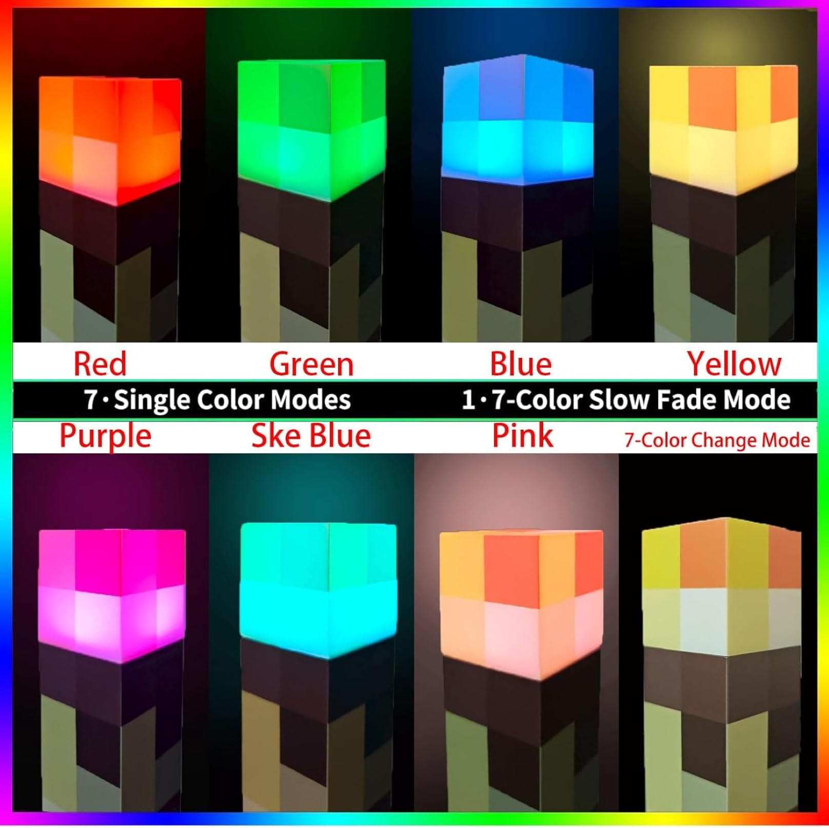 wioilyoy Torch Light with Wall Mounted, 7 Colors Night Light, USB Charging Lighting, Bedside Light Game Room Decor, Costume Cosp