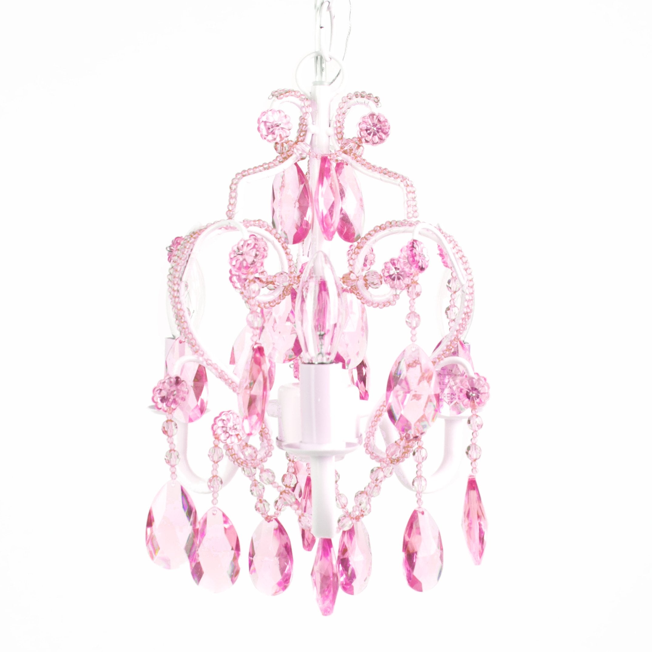 Tadpoles Mini 3-Bulb Vintage Chandelier - Pink Sapphire | 8 x 8 x 10 | Plug-In or Hardwired | Uses Three 25-Watt E12 Candelabra