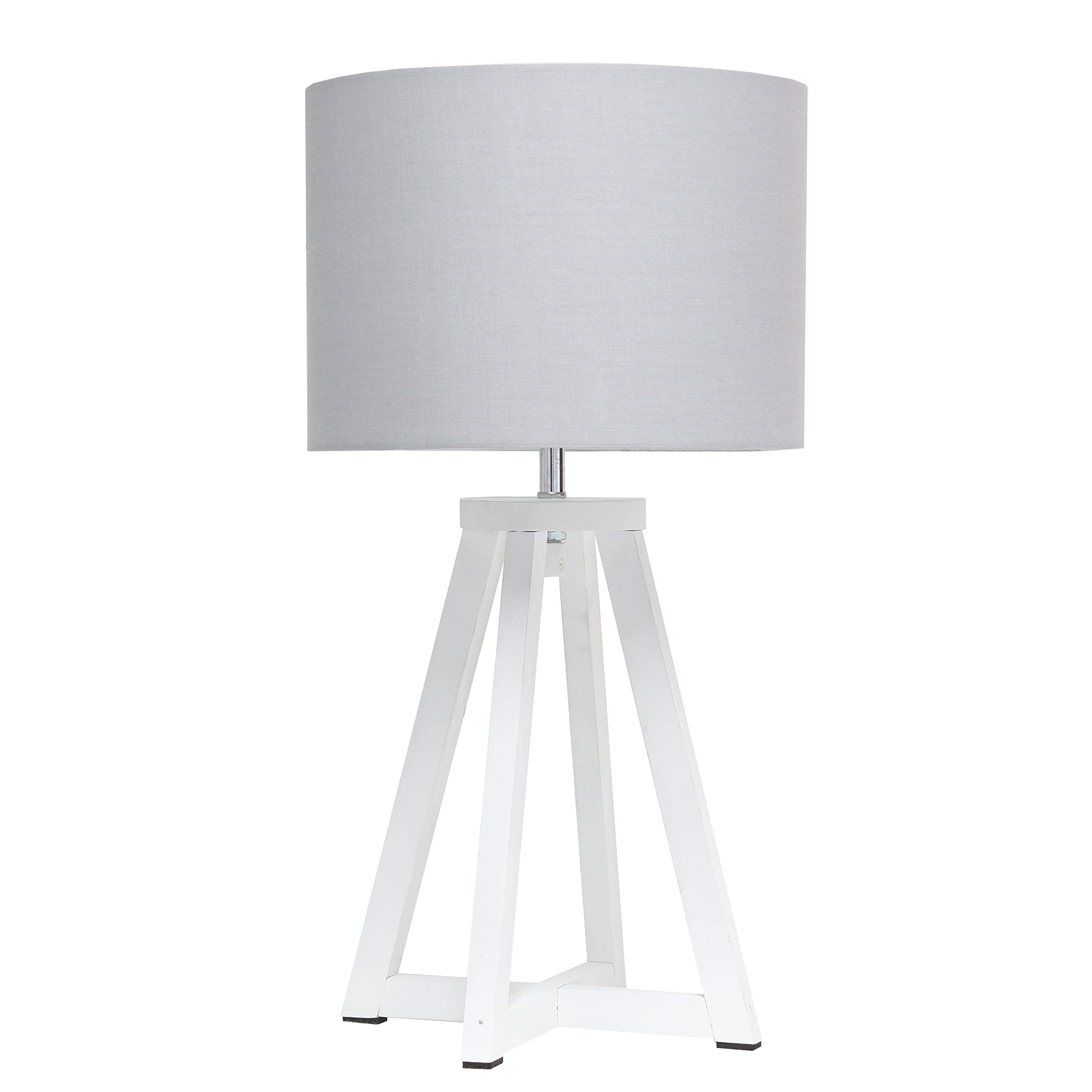 Simple Designs Lt1069-Whg Interlocked Triangular White Wood Table Lamp With Gray Fabric Shade